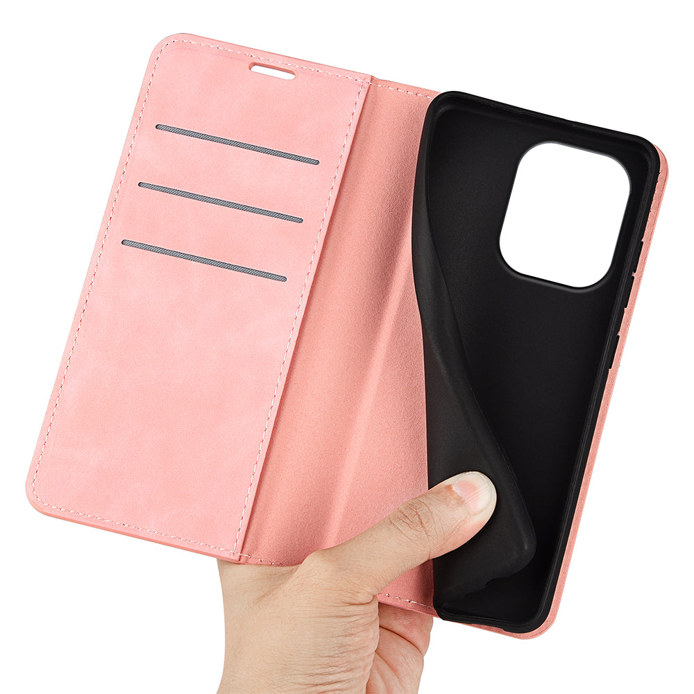 For Xiaomi Redmi Note 13 4G Leather Case Wallet Skin-touch Phone Cover - Pink