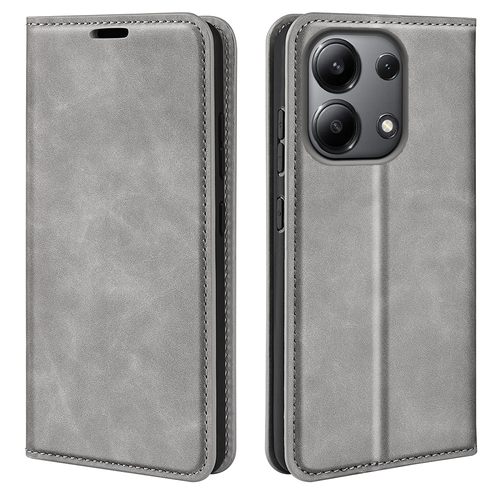 For Xiaomi Redmi Note 13 4G Leather Case Wallet Skin-touch Phone Cover - Grey
