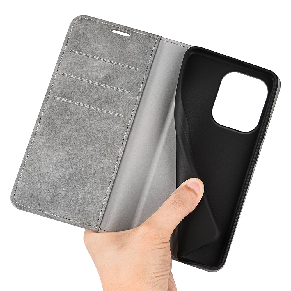 For Xiaomi Redmi Note 13 4G Leather Case Wallet Skin-touch Phone Cover - Grey