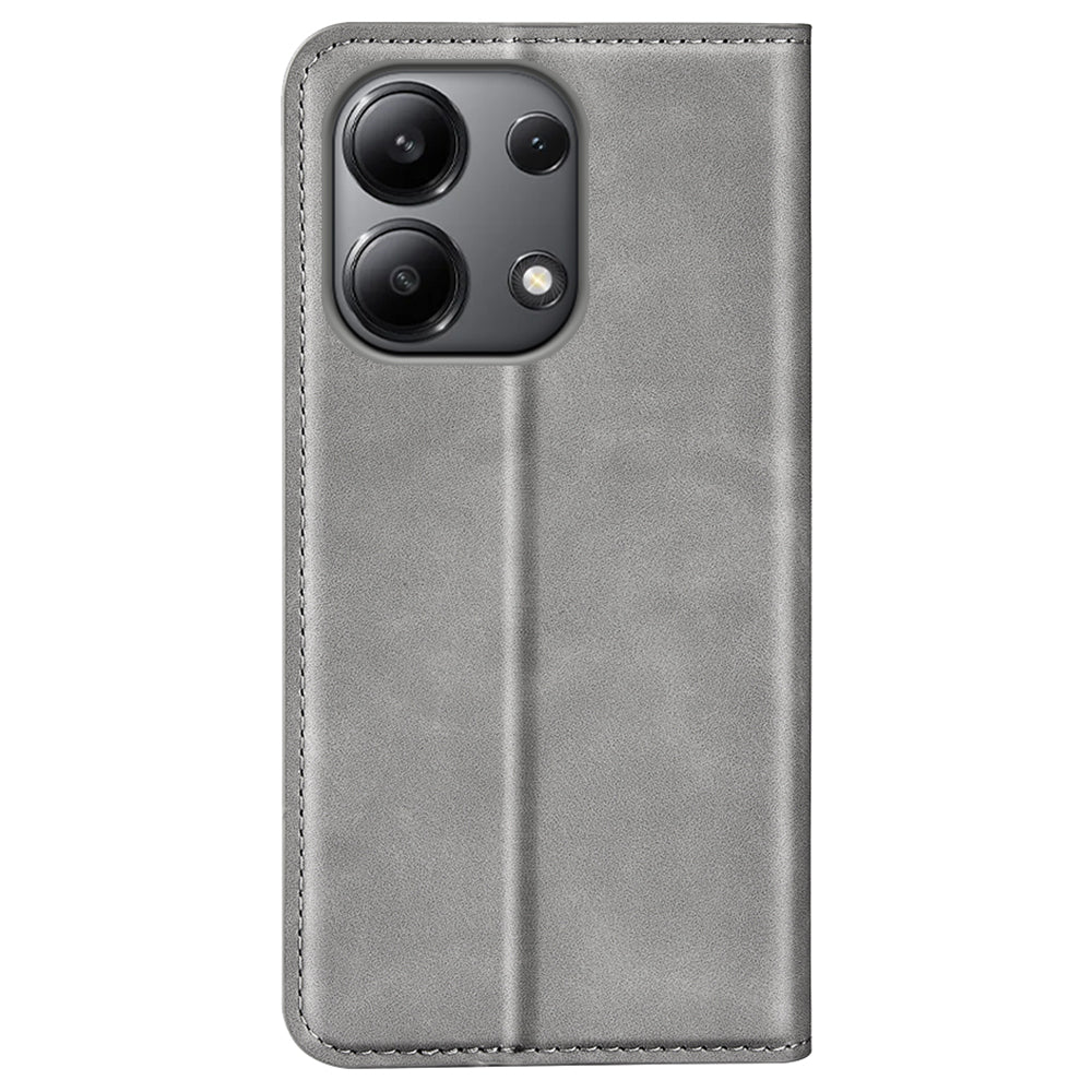 For Xiaomi Redmi Note 13 4G Leather Case Wallet Skin-touch Phone Cover - Grey