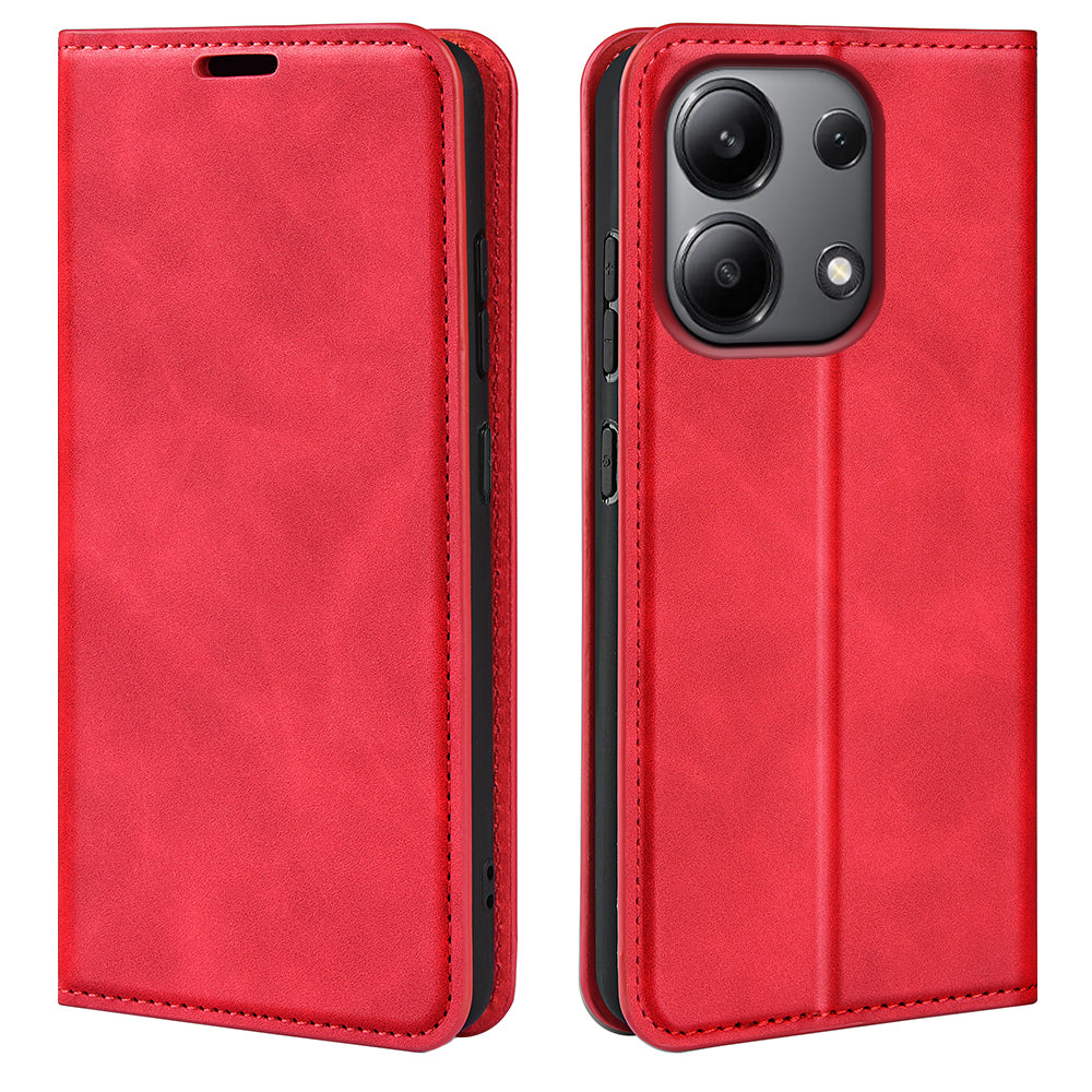 For Xiaomi Redmi Note 13 4G Leather Case Wallet Skin-touch Phone Cover - Red