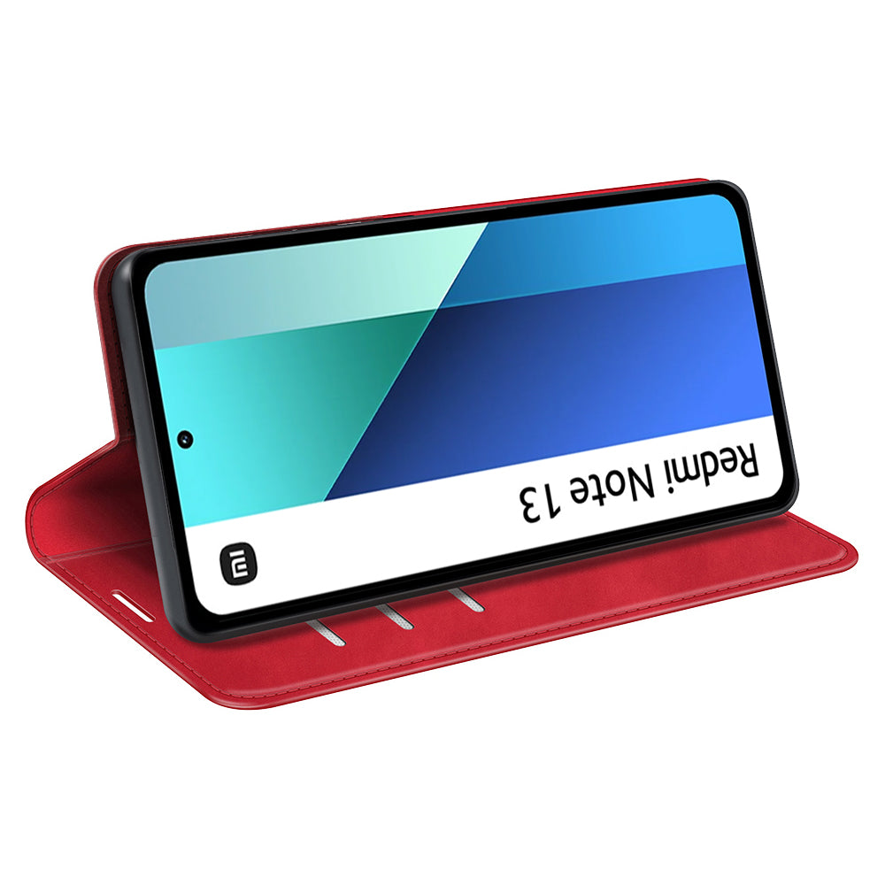 For Xiaomi Redmi Note 13 4G Leather Case Wallet Skin-touch Phone Cover - Red