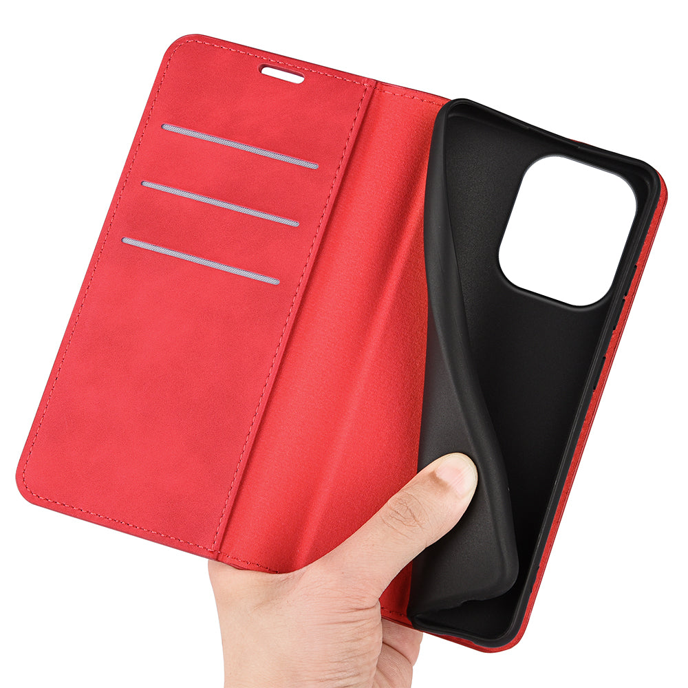 For Xiaomi Redmi Note 13 4G Leather Case Wallet Skin-touch Phone Cover - Red