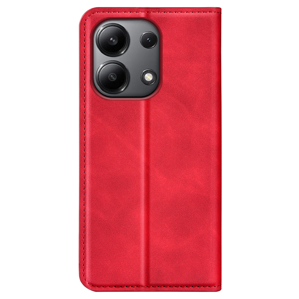 For Xiaomi Redmi Note 13 4G Leather Case Wallet Skin-touch Phone Cover - Red