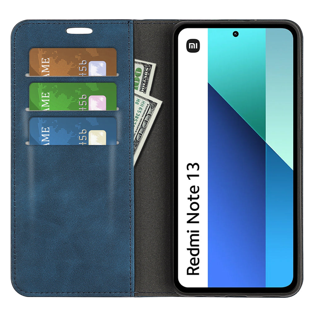 For Xiaomi Redmi Note 13 4G Leather Case Wallet Skin-touch Phone Cover - Blue