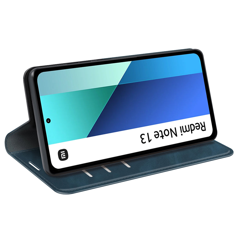 For Xiaomi Redmi Note 13 4G Leather Case Wallet Skin-touch Phone Cover - Blue