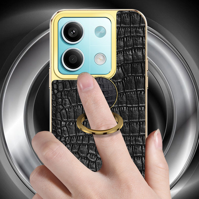 For Xiaomi Redmi Note 13 5G (Global) Cell Phone Case 6D Electroplating Ring Kickstand Leather+TPU Cover - Black