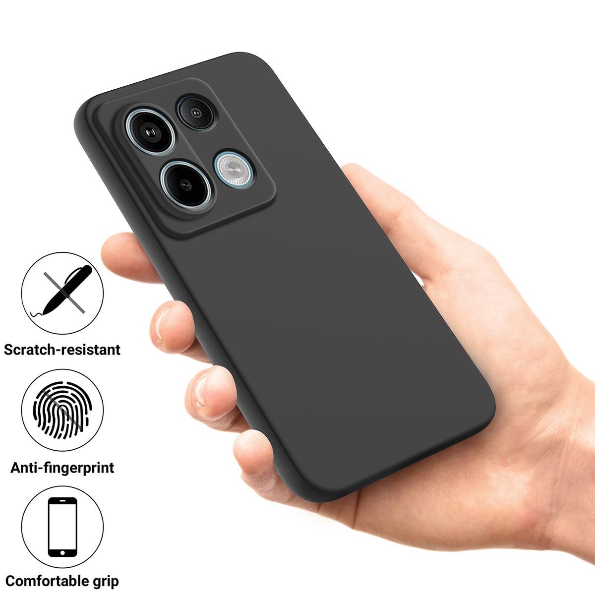For Xiaomi Poco X6 5G / Redmi Note 13 Pro 5G Case with Strap Liquid Silicone Phone Back Cover - Black