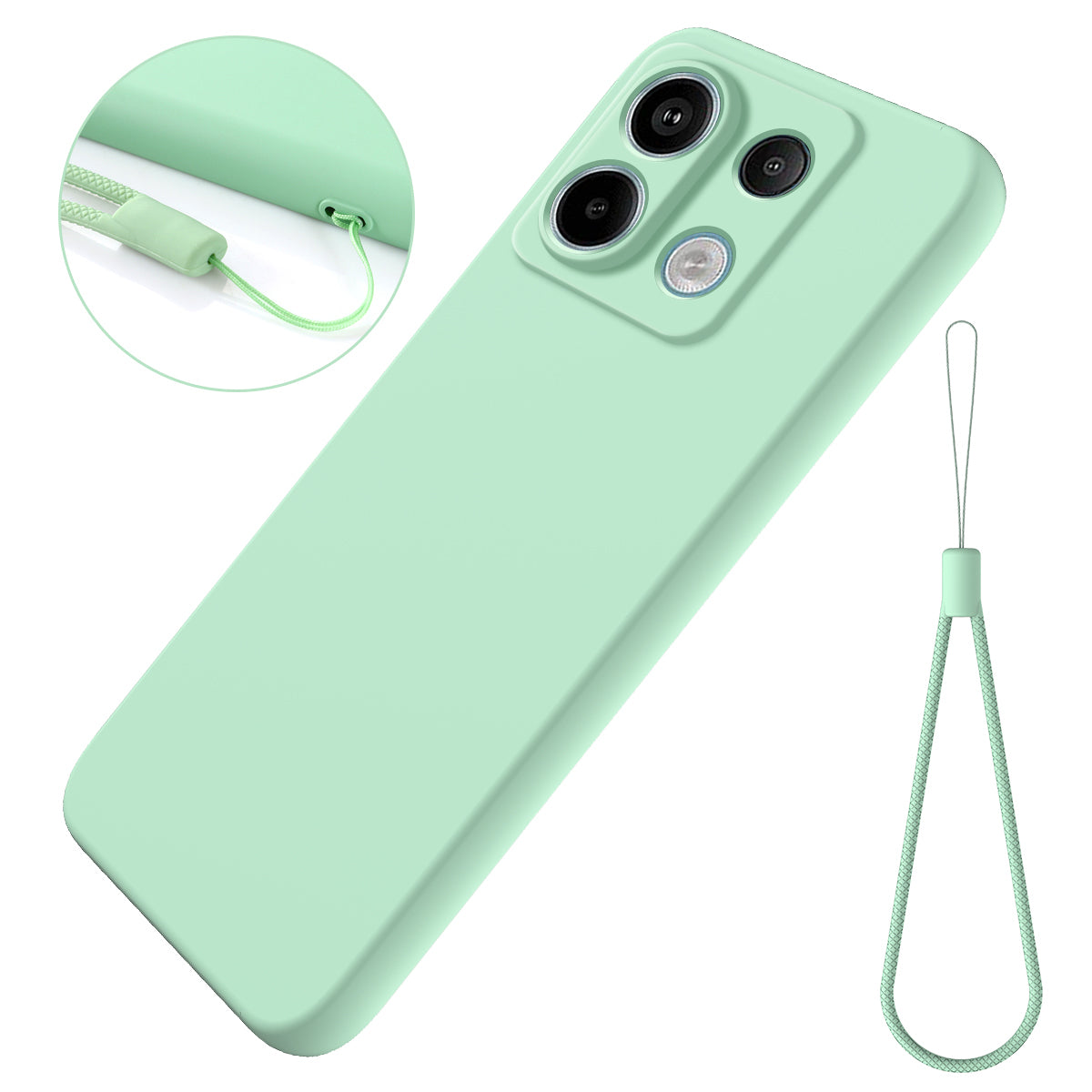 For Xiaomi Poco X6 5G / Redmi Note 13 Pro 5G Case with Strap Liquid Silicone Phone Back Cover - Green