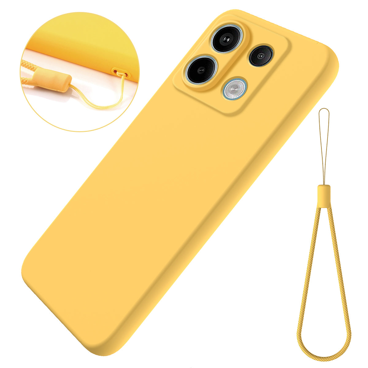 For Xiaomi Poco X6 5G / Redmi Note 13 Pro 5G Case with Strap Liquid Silicone Phone Back Cover - Yellow