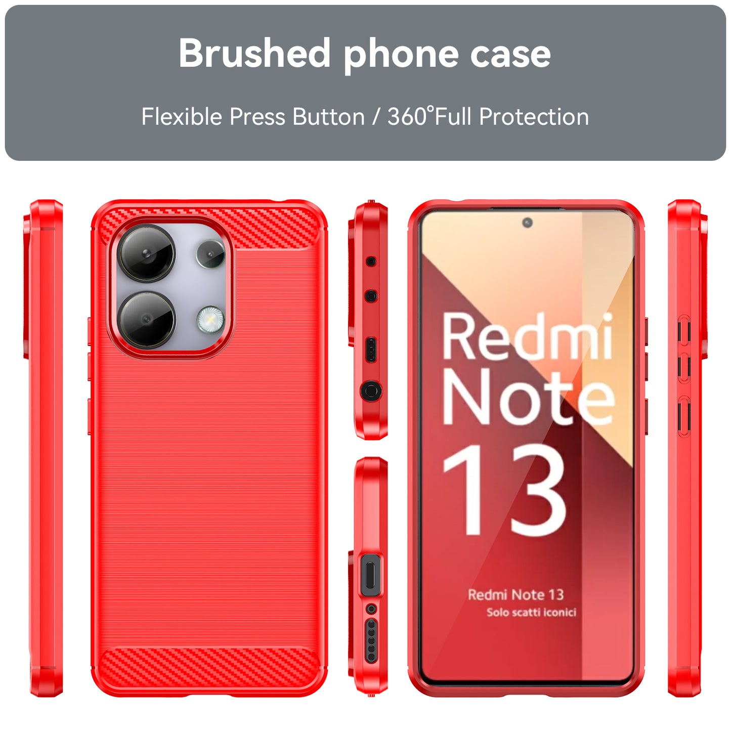 For Xiaomi Redmi Note 13 4G TPU Case Carbon Fiber Texture Mobile Phone Cover - Red