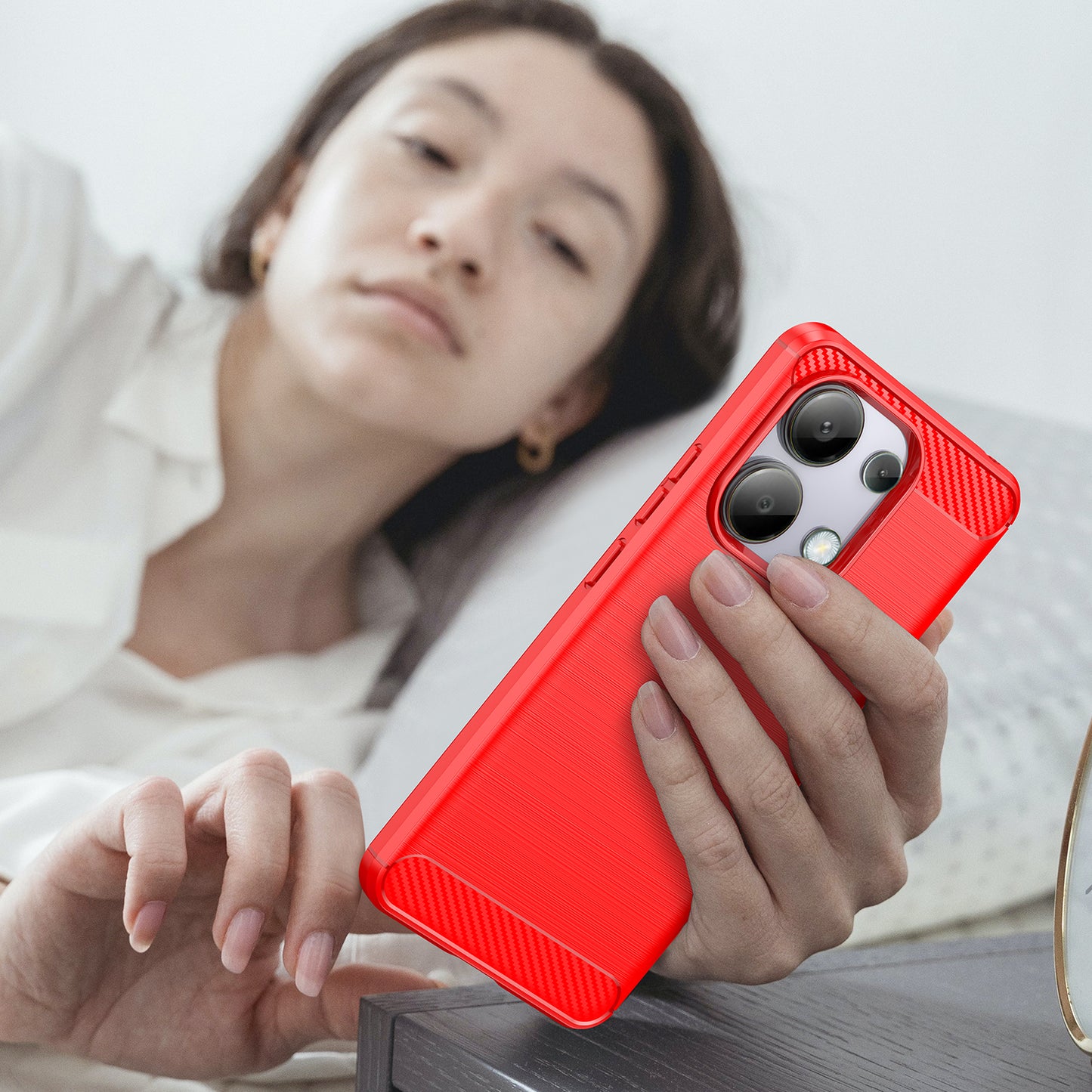 For Xiaomi Redmi Note 13 4G TPU Case Carbon Fiber Texture Mobile Phone Cover - Red