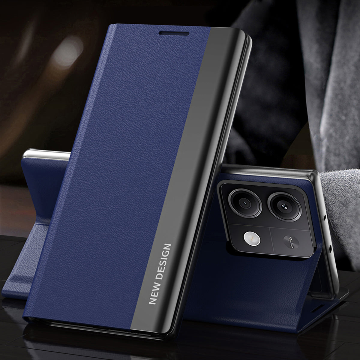 For Xiaomi Redmi Note 13 5G Phone Cover PC Shell+Leather Scratch-proof Case - Sapphire