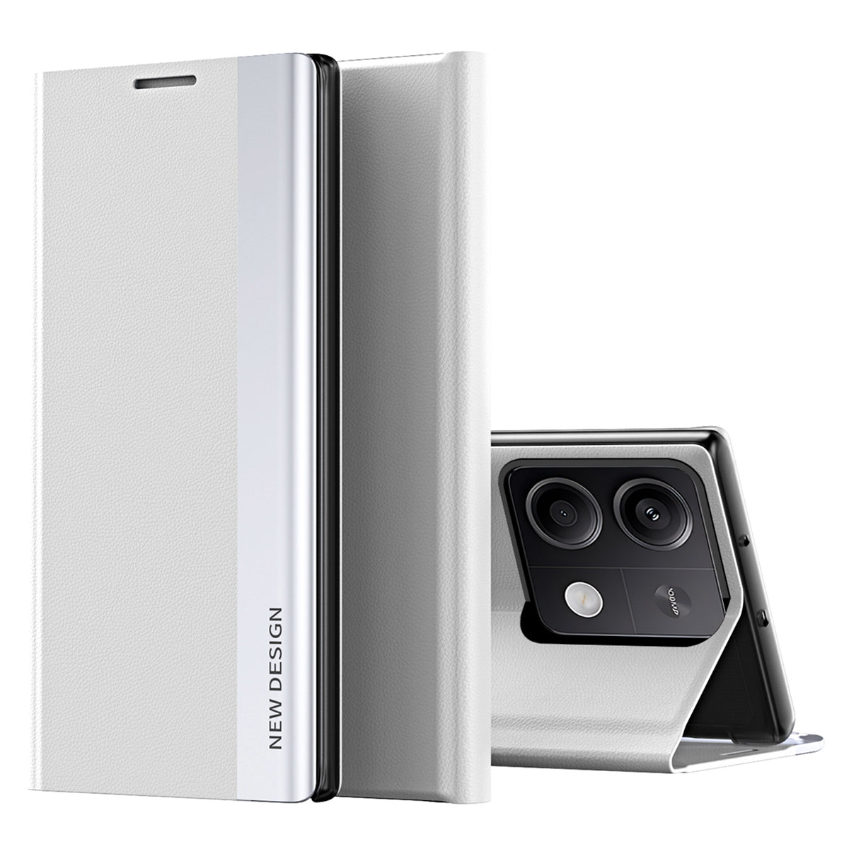 For Xiaomi Redmi Note 13 5G Phone Cover PC Shell+Leather Scratch-proof Case - White