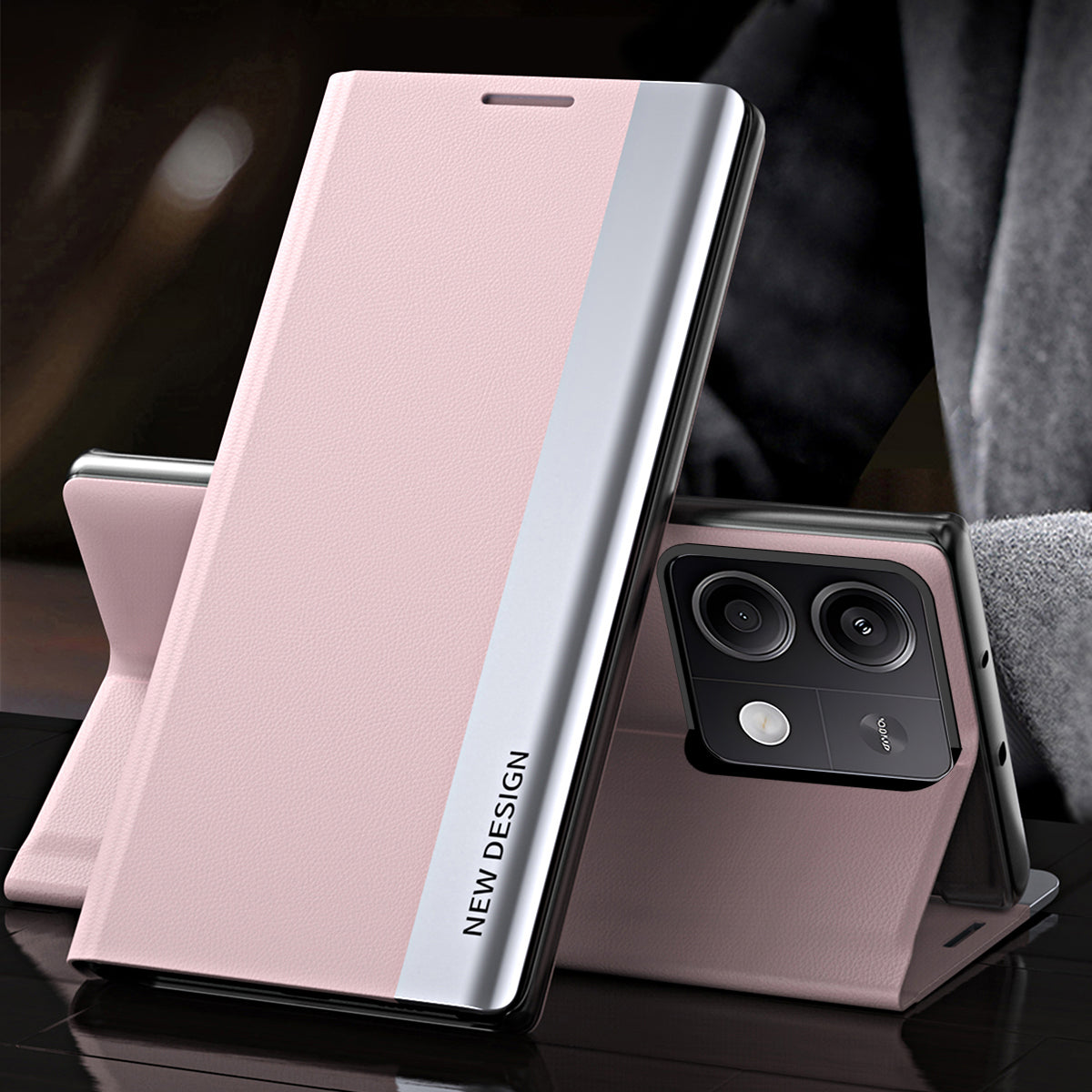 For Xiaomi Redmi Note 13 5G Phone Cover PC Shell+Leather Scratch-proof Case - Pink