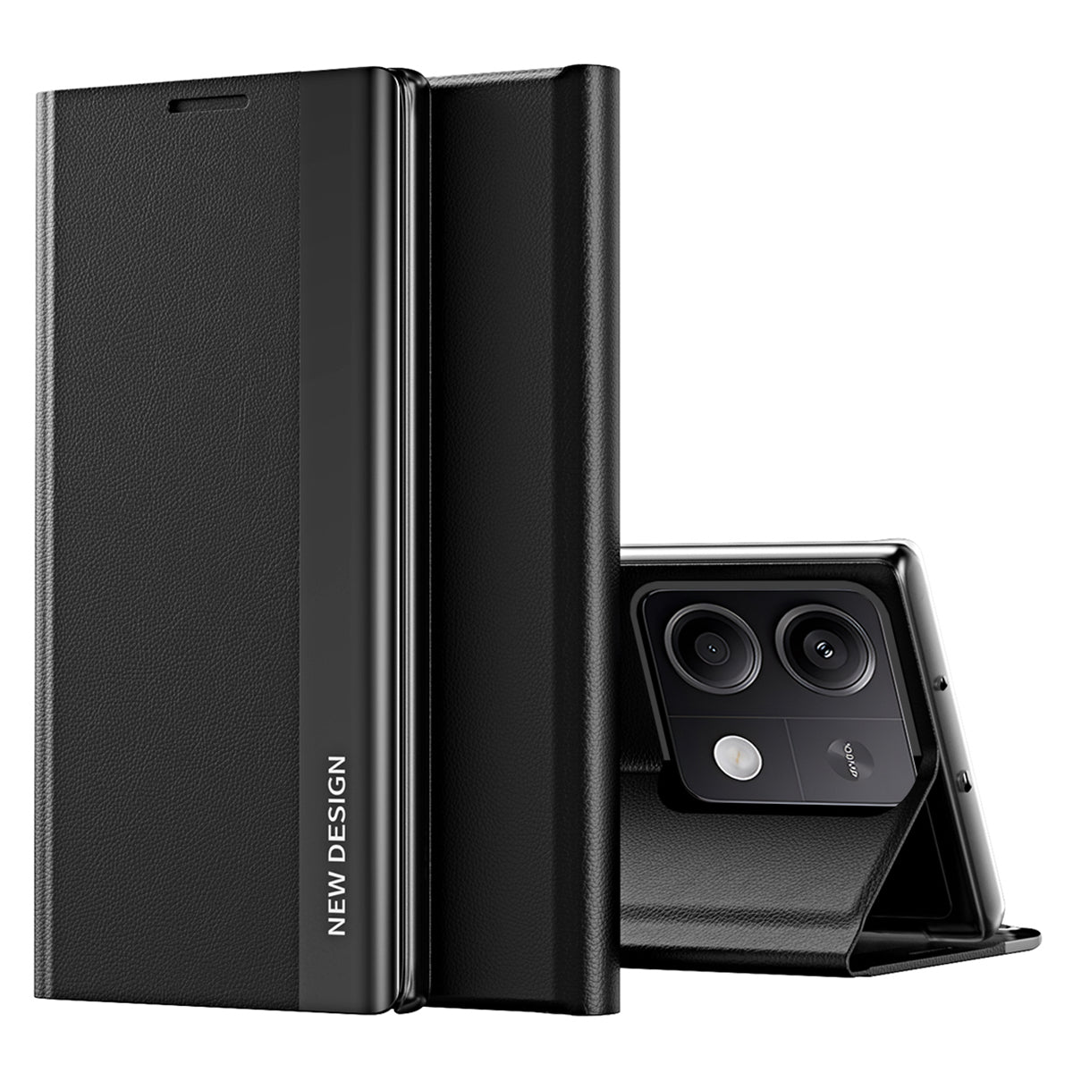 For Xiaomi Redmi Note 13 5G Phone Cover PC Shell+Leather Scratch-proof Case - Black