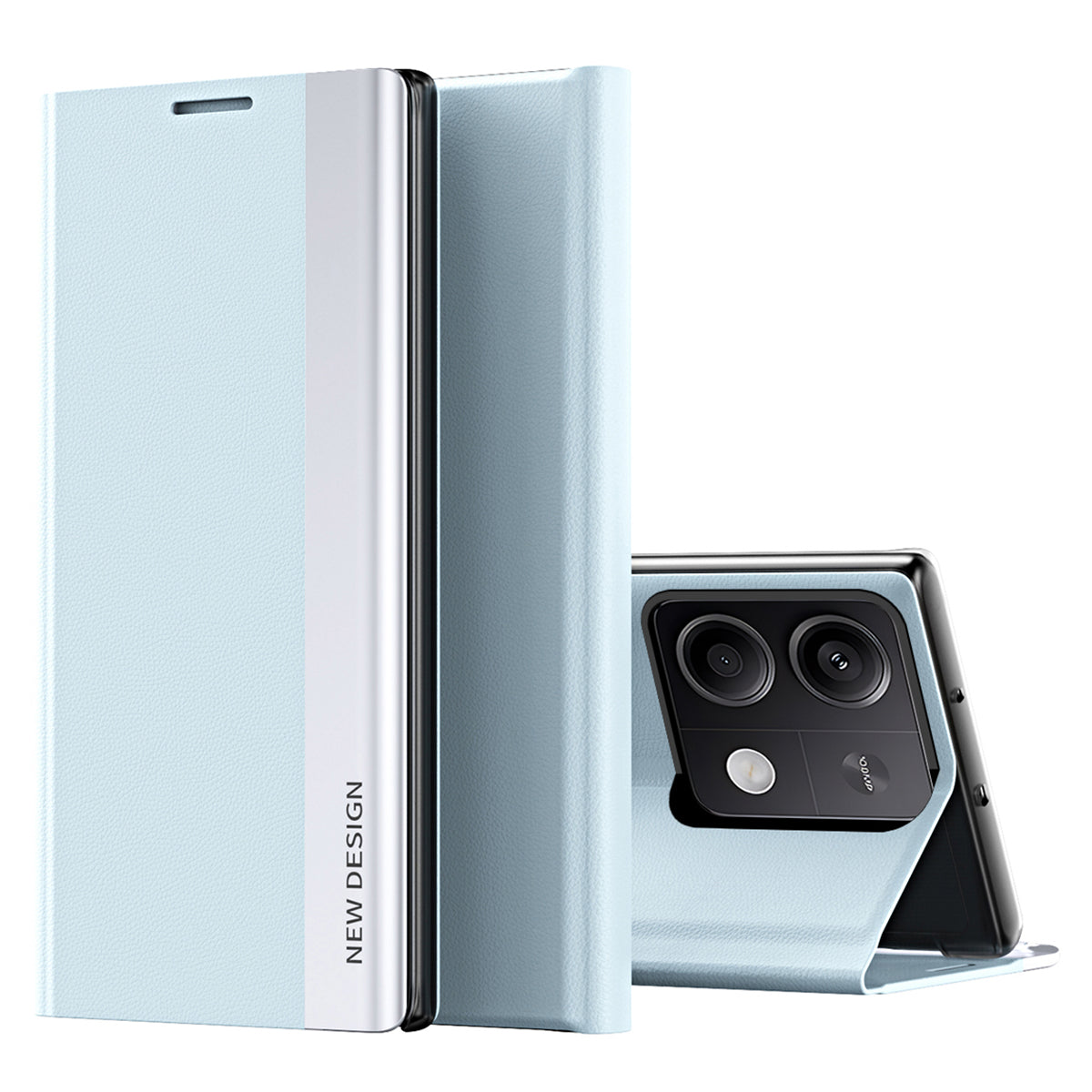 For Xiaomi Redmi Note 13 Pro 5G / Poco X6 5G Stand Case Drop-proof PC+Leather Phone Guard Cover - Sky Blue
