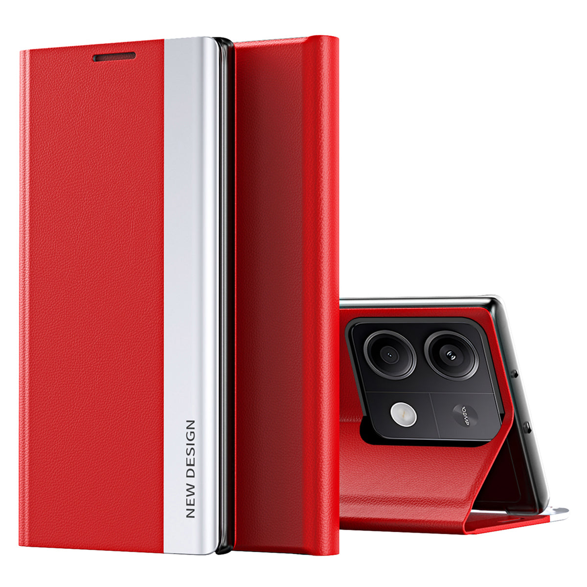 For Xiaomi Redmi Note 13 Pro 5G / Poco X6 5G Stand Case Drop-proof PC+Leather Phone Guard Cover - Red