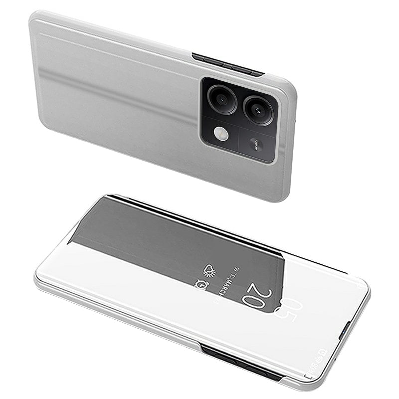 For Xiaomi Redmi Note 13 5G Stand Case View Window Electroplating Mobile Phone Cover - Silver