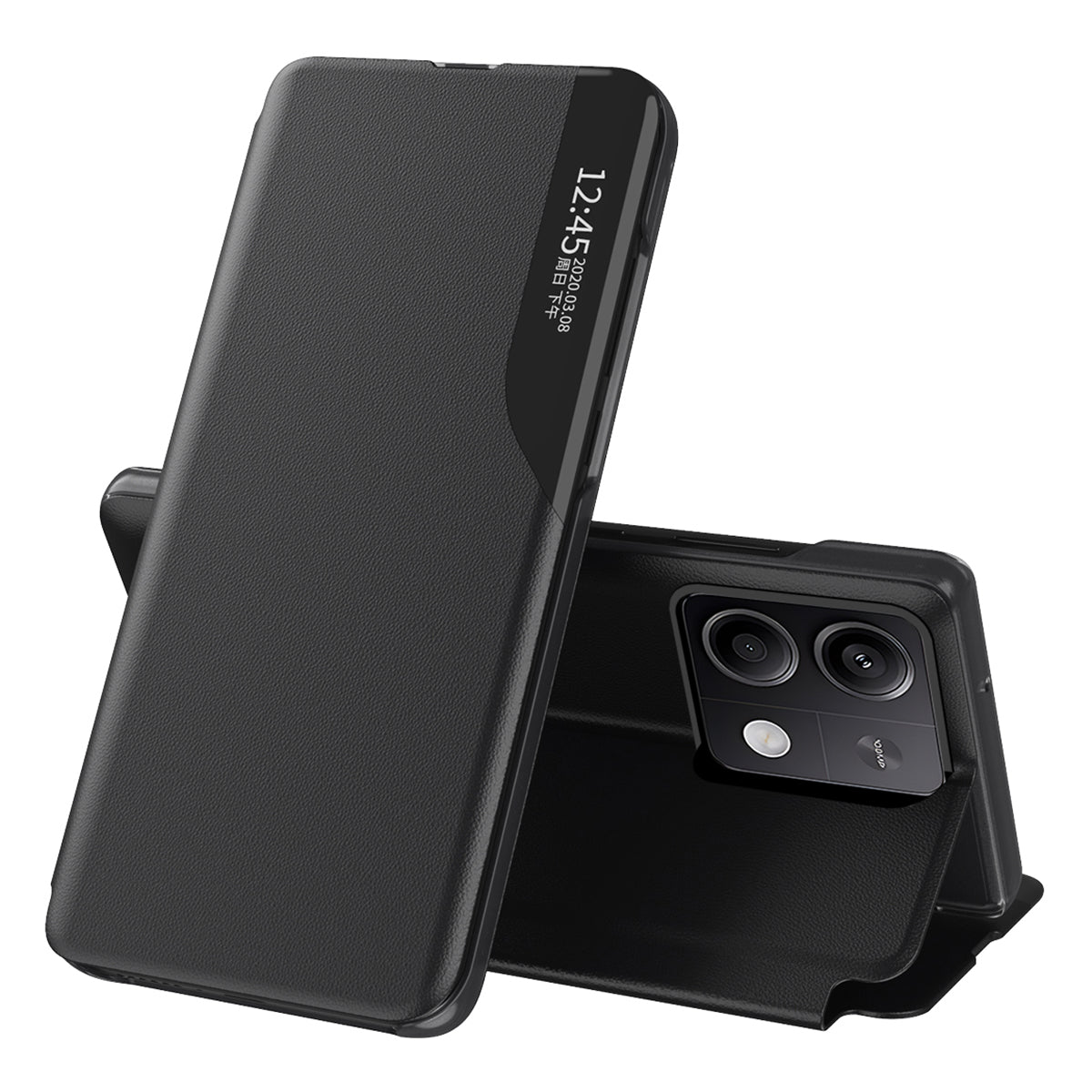 Phone Cover for Xiaomi Redmi Note 13 5G Shell Anti-fall View Window Stand Case - Black