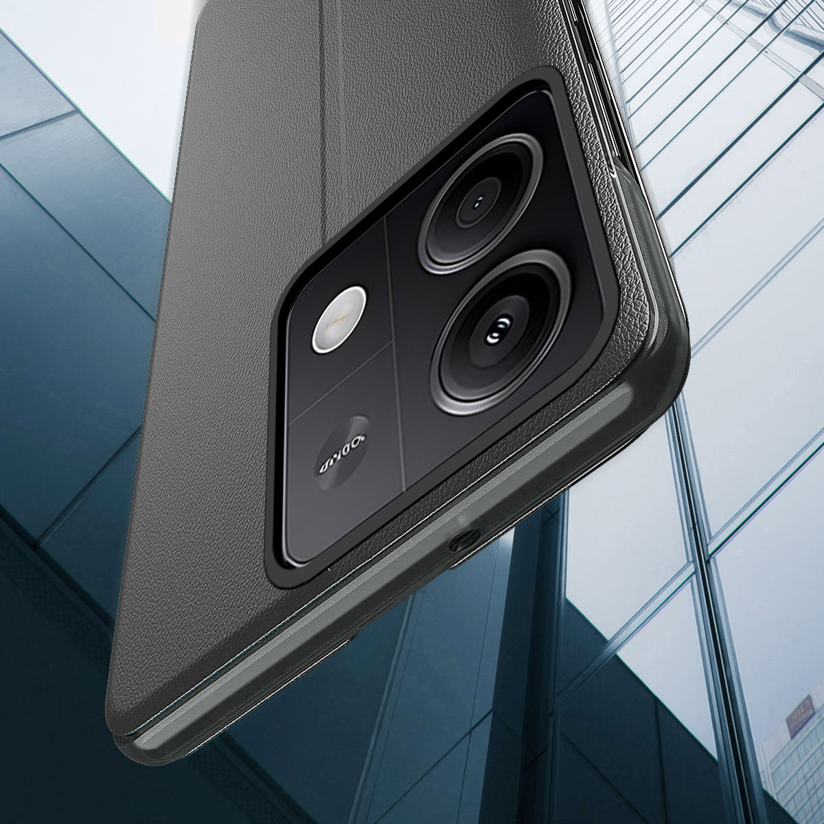 Phone Cover for Xiaomi Redmi Note 13 5G Shell Anti-fall View Window Stand Case - Black