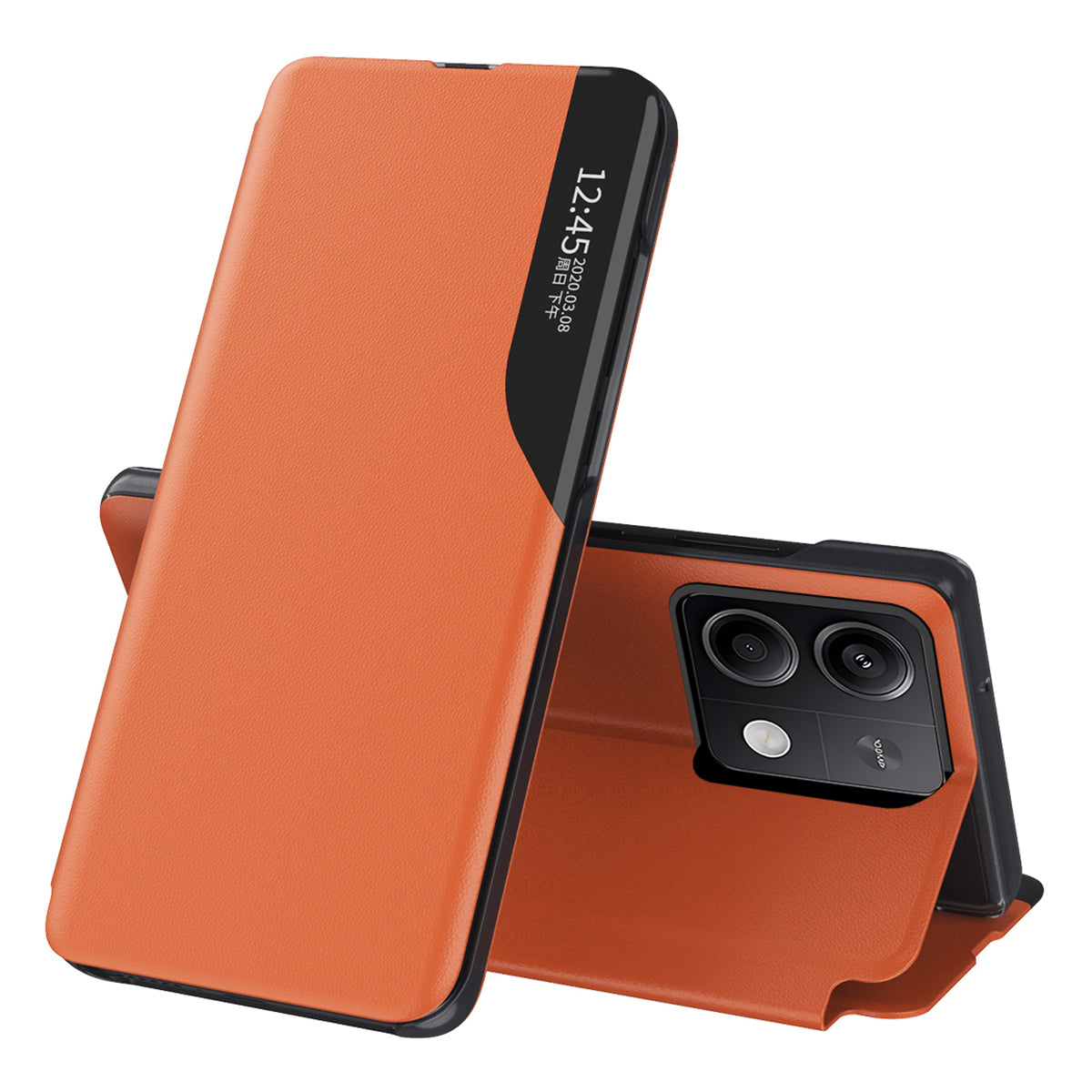 For Xiaomi Redmi Note 13 Pro 5G / Poco X6 5G Cover View Window Scratch-proof Phone Stand Case - Orange