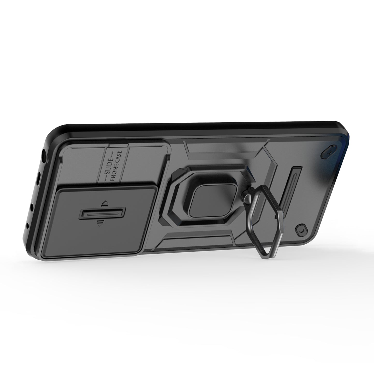 For Xiaomi Redmi Note 13 4G Case PC+TPU Slide Lens Lid Phone Cover - Black