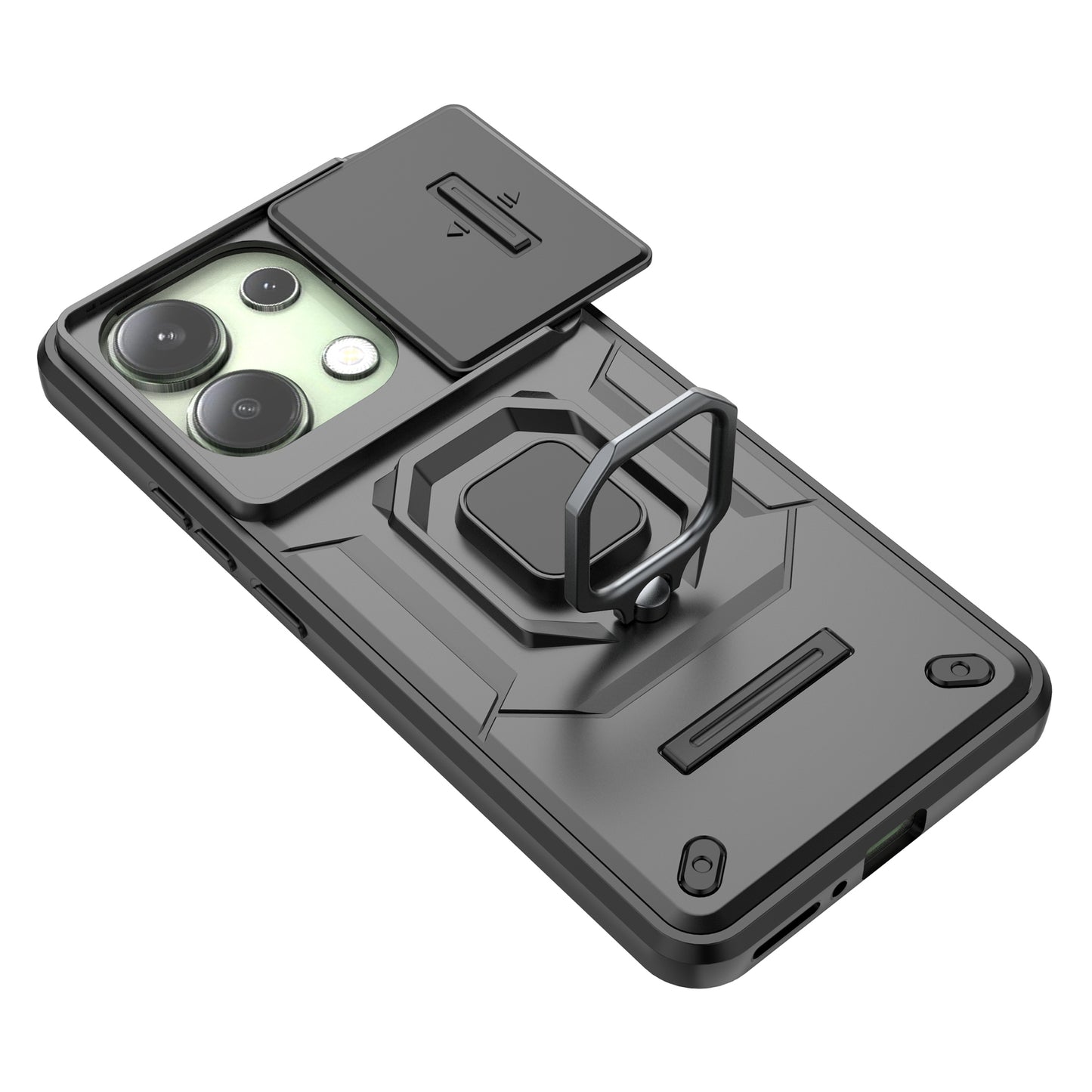 For Xiaomi Redmi Note 13 4G Case PC+TPU Slide Lens Lid Phone Cover - Black