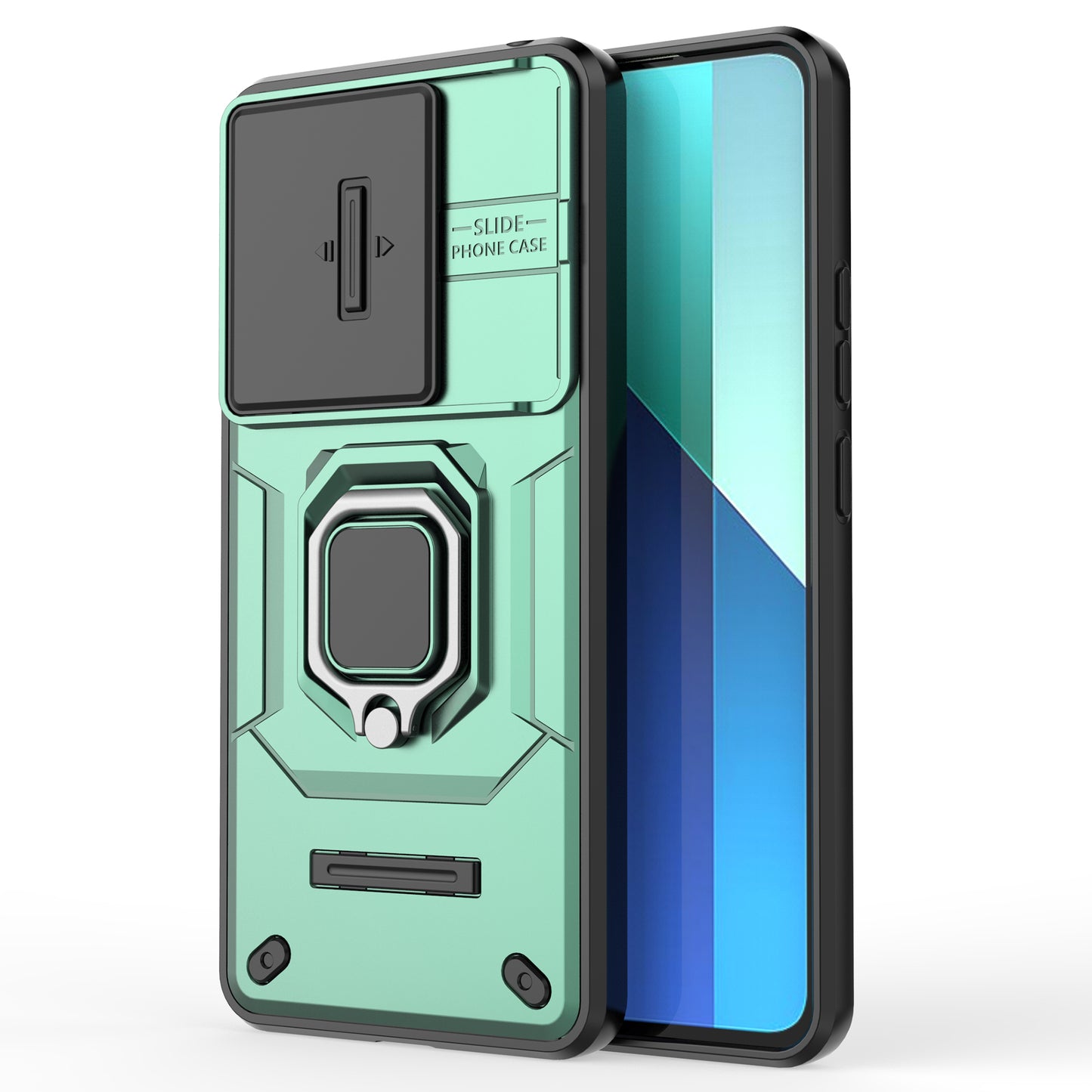 For Xiaomi Redmi Note 13 4G Case PC+TPU Slide Lens Lid Phone Cover - Green