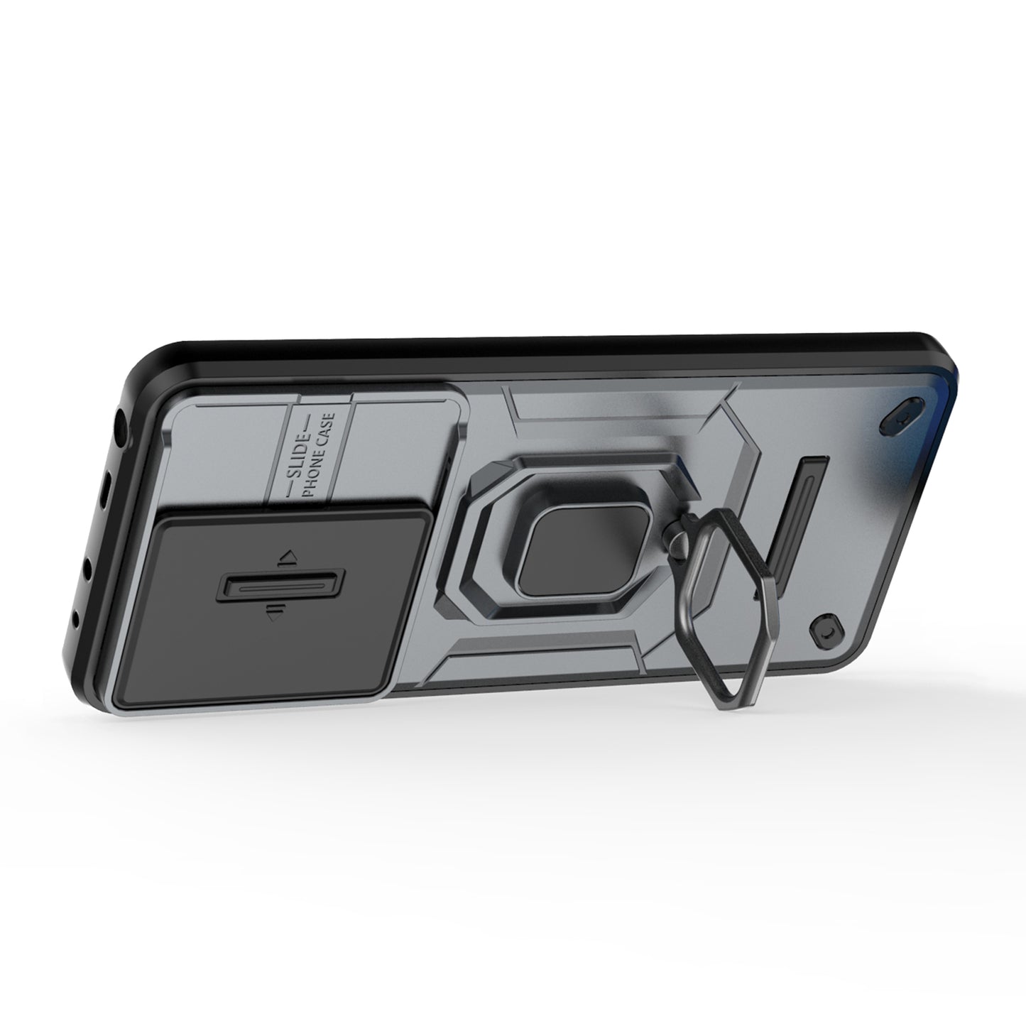 For Xiaomi Redmi Note 13 4G Case PC+TPU Slide Lens Lid Phone Cover - Grey