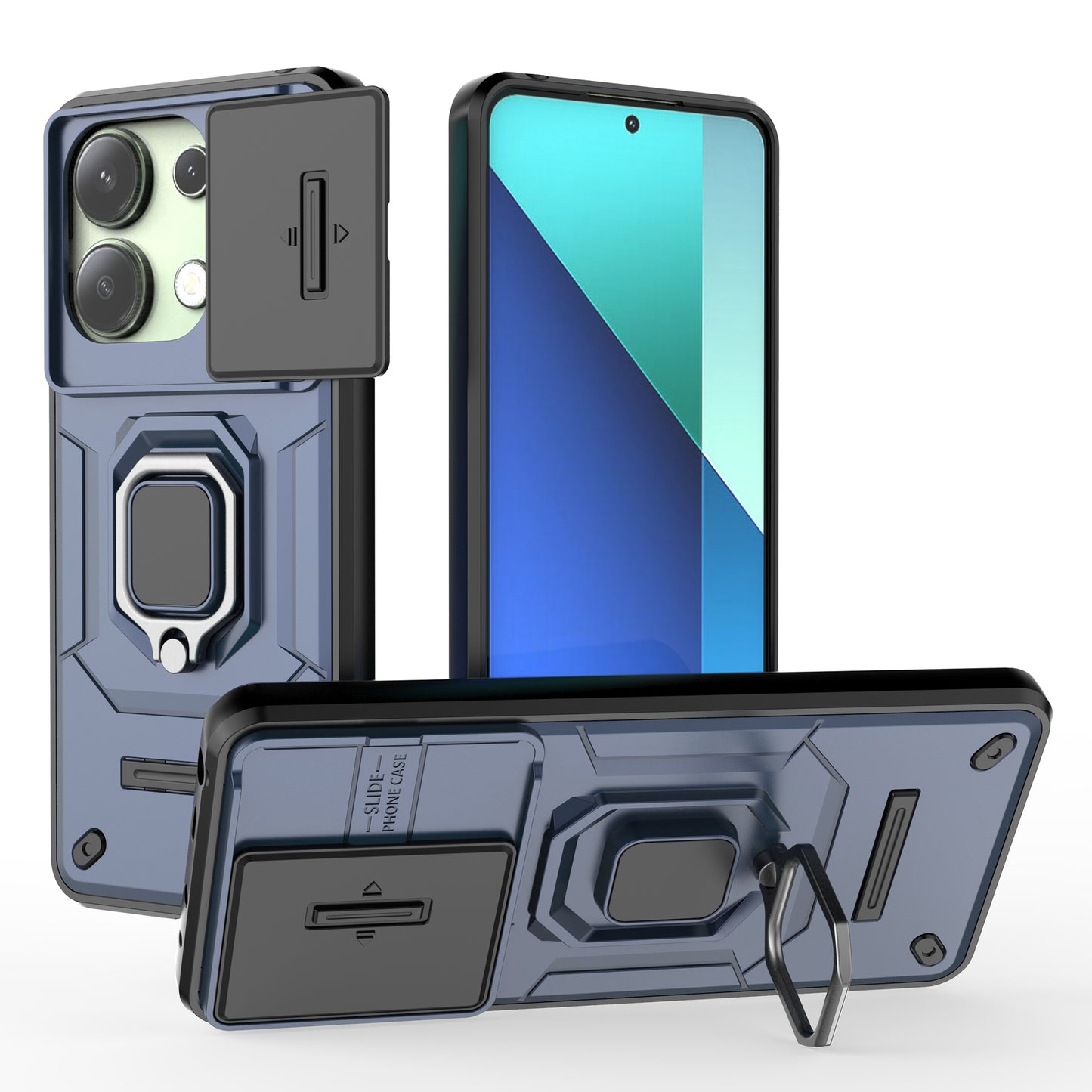 For Xiaomi Redmi Note 13 4G Case PC+TPU Slide Lens Lid Phone Cover - Blue