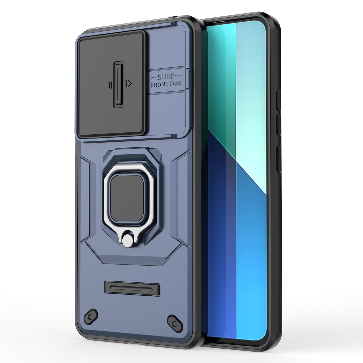 For Xiaomi Redmi Note 13 4G Case PC+TPU Slide Lens Lid Phone Cover - Blue