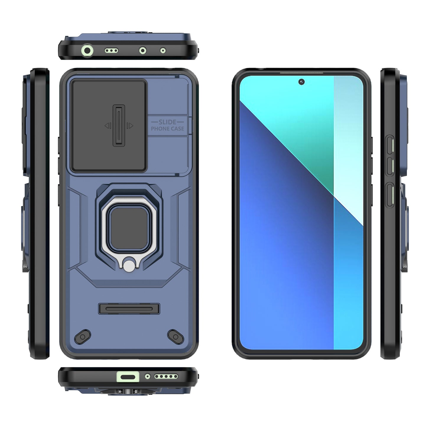 For Xiaomi Redmi Note 13 4G Case PC+TPU Slide Lens Lid Phone Cover - Blue