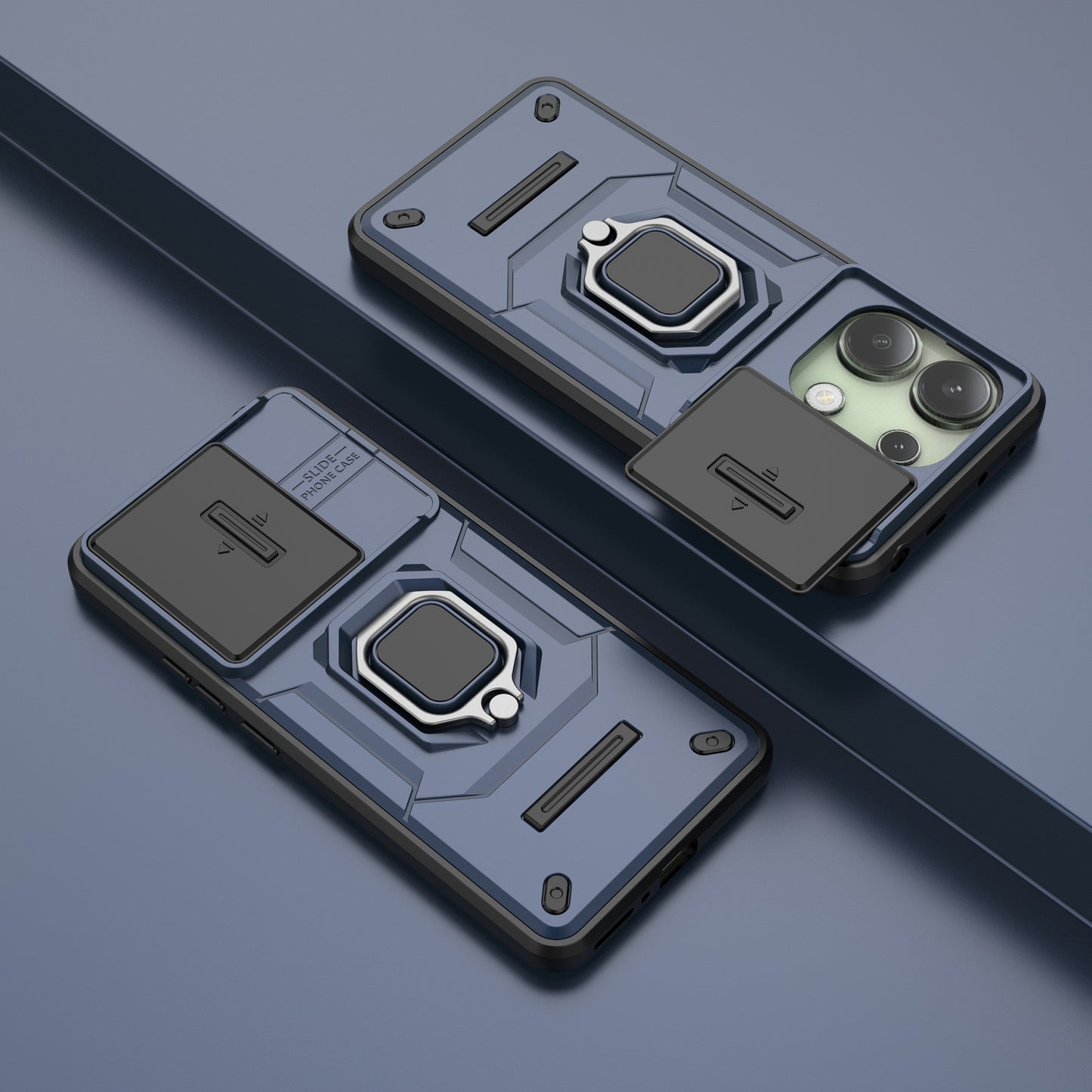 For Xiaomi Redmi Note 13 4G Case PC+TPU Slide Lens Lid Phone Cover - Blue