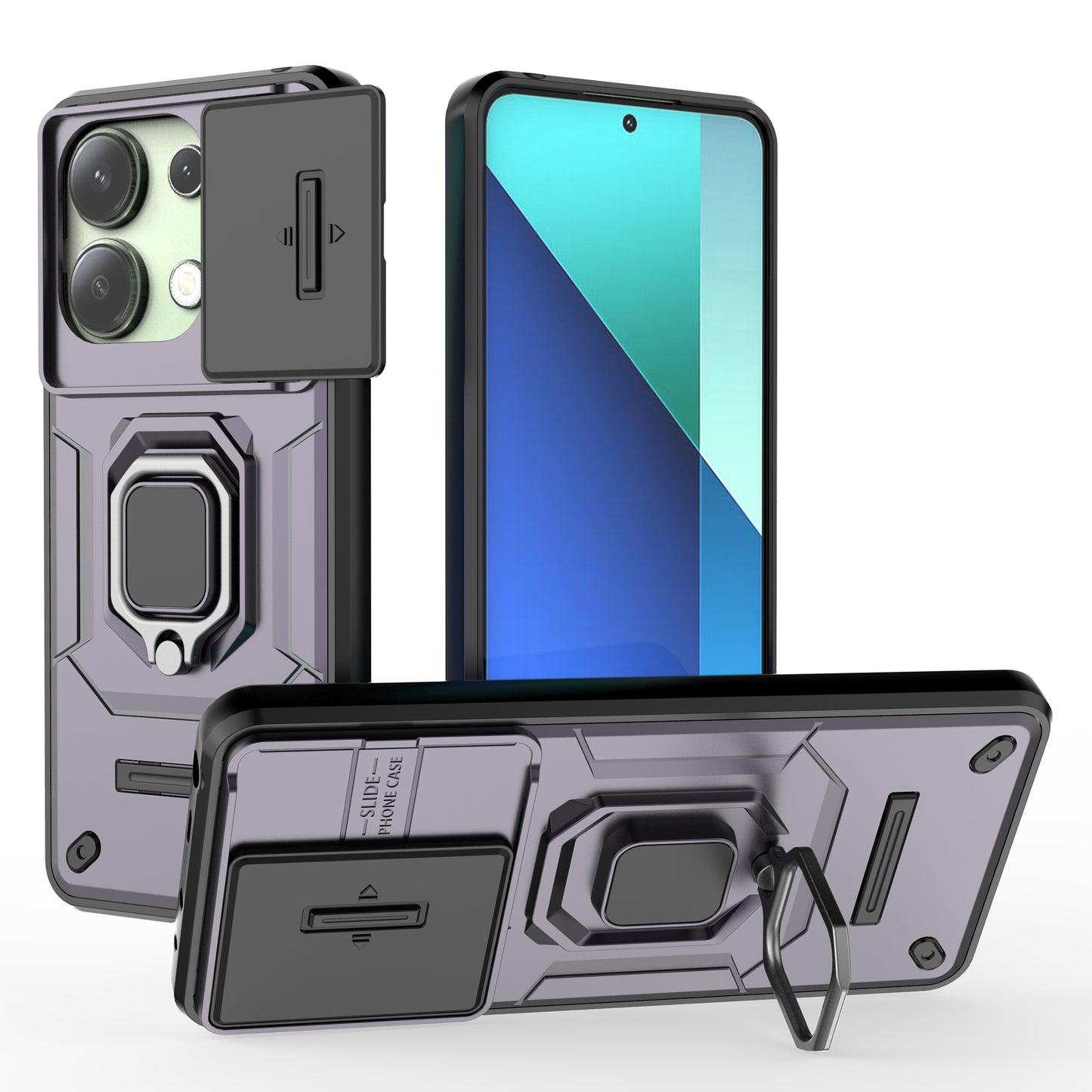 For Xiaomi Redmi Note 13 4G Case PC+TPU Slide Lens Lid Phone Cover - Purple