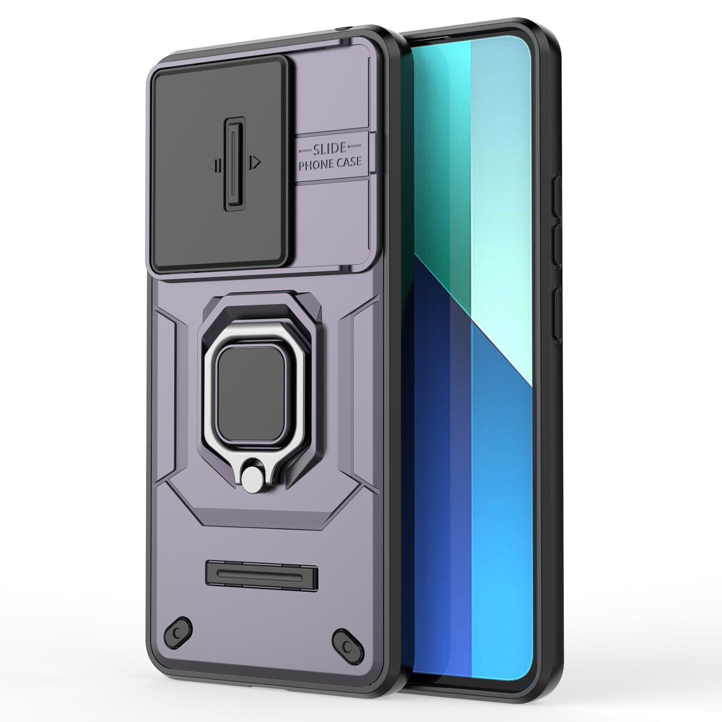 For Xiaomi Redmi Note 13 4G Case PC+TPU Slide Lens Lid Phone Cover - Purple