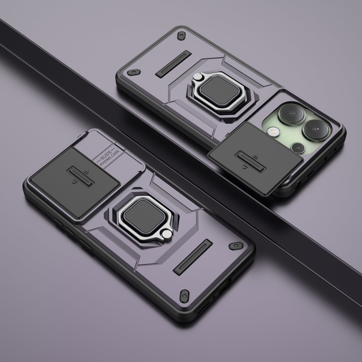 For Xiaomi Redmi Note 13 4G Case PC+TPU Slide Lens Lid Phone Cover - Purple