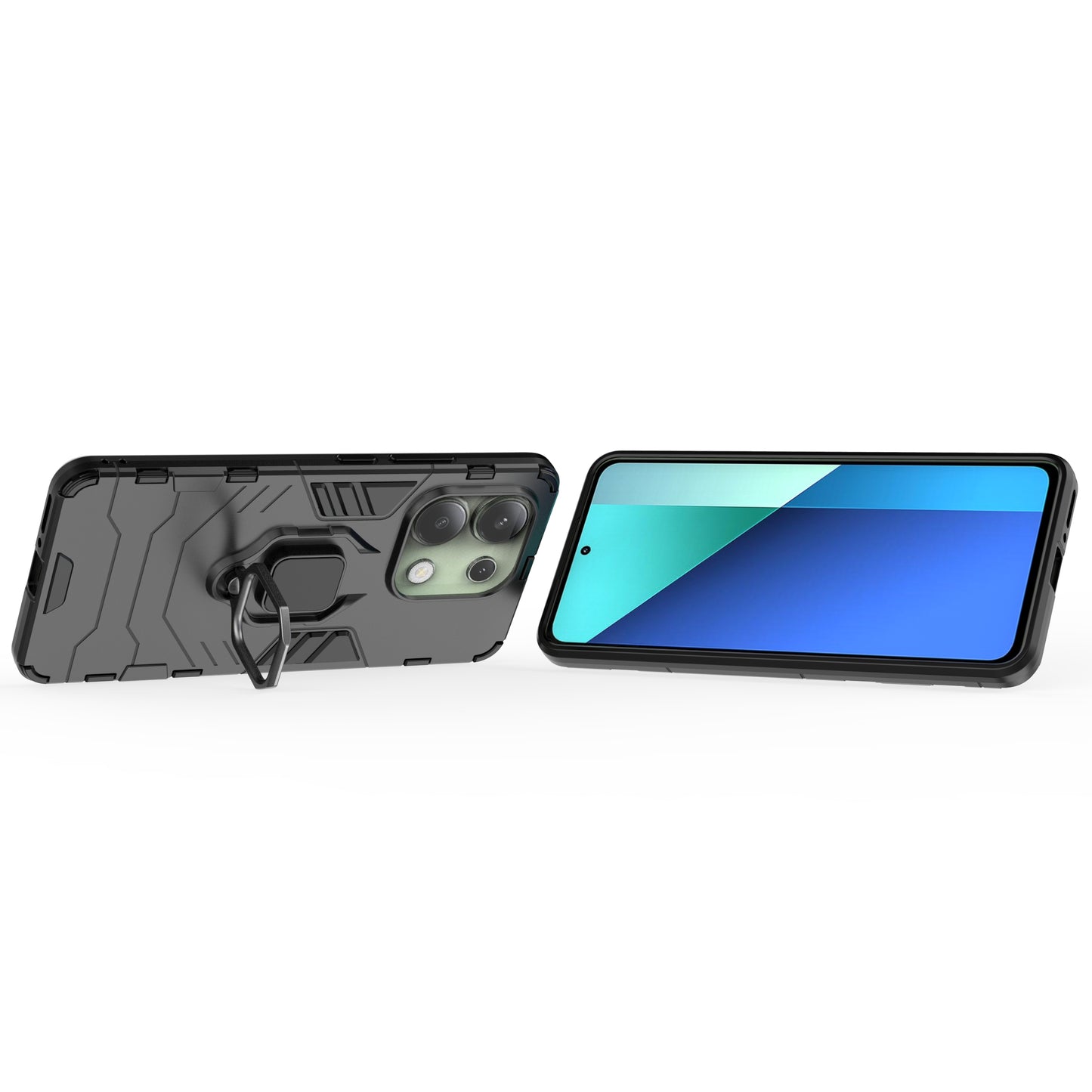 For Xiaomi Redmi Note 13 4G Case PC+TPU Anti-drop Phone Cover with Ring Holder Kickstand - Black