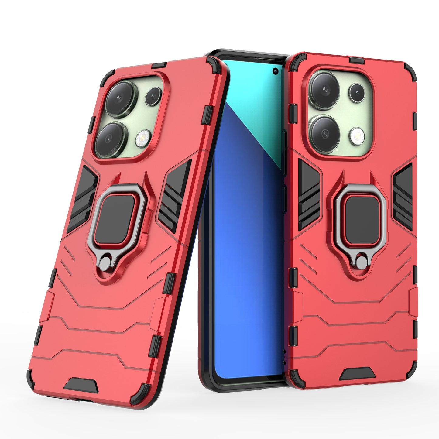 For Xiaomi Redmi Note 13 4G Case PC+TPU Anti-drop Phone Cover with Ring Holder Kickstand - Red