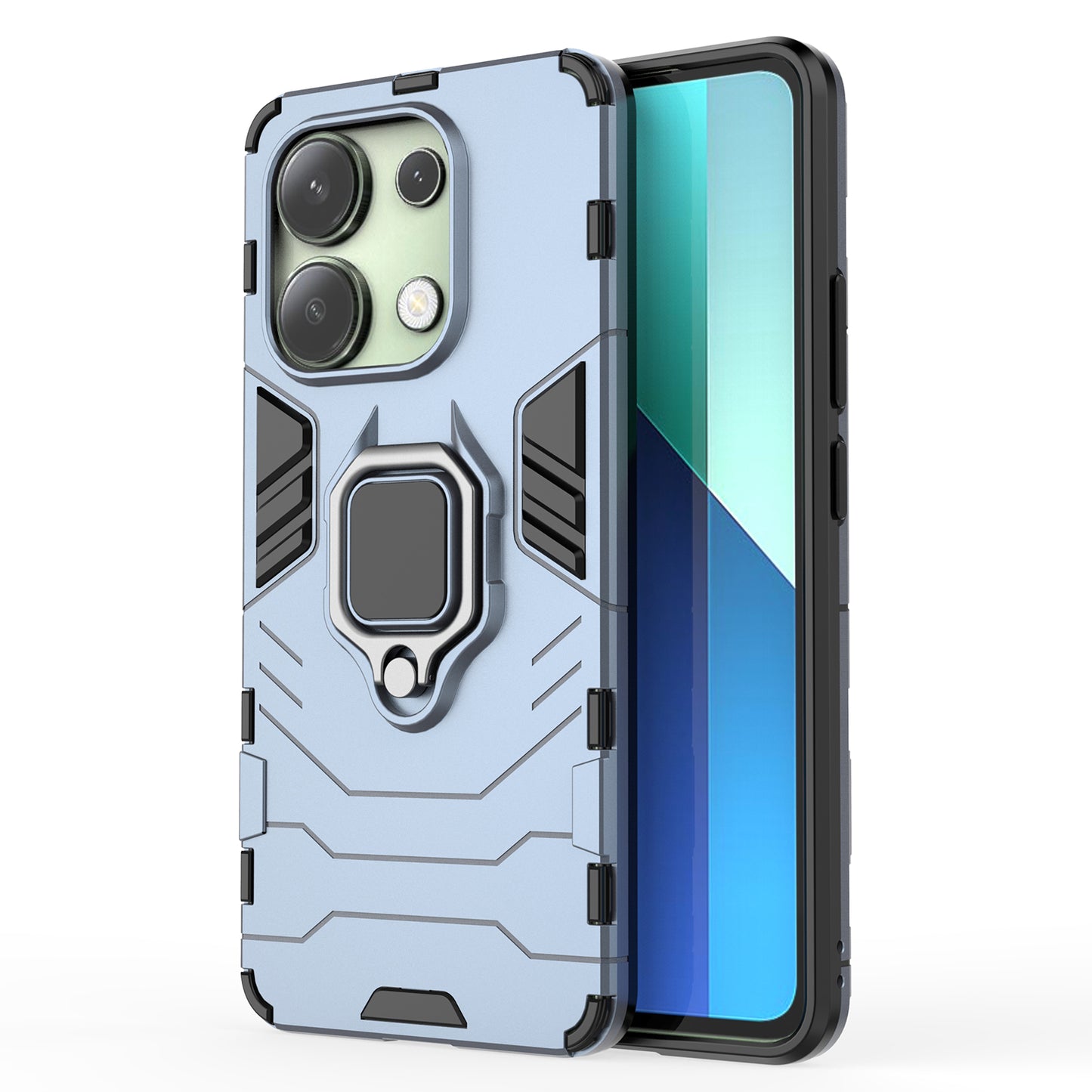 For Xiaomi Redmi Note 13 4G Case PC+TPU Anti-drop Phone Cover with Ring Holder Kickstand - Blue