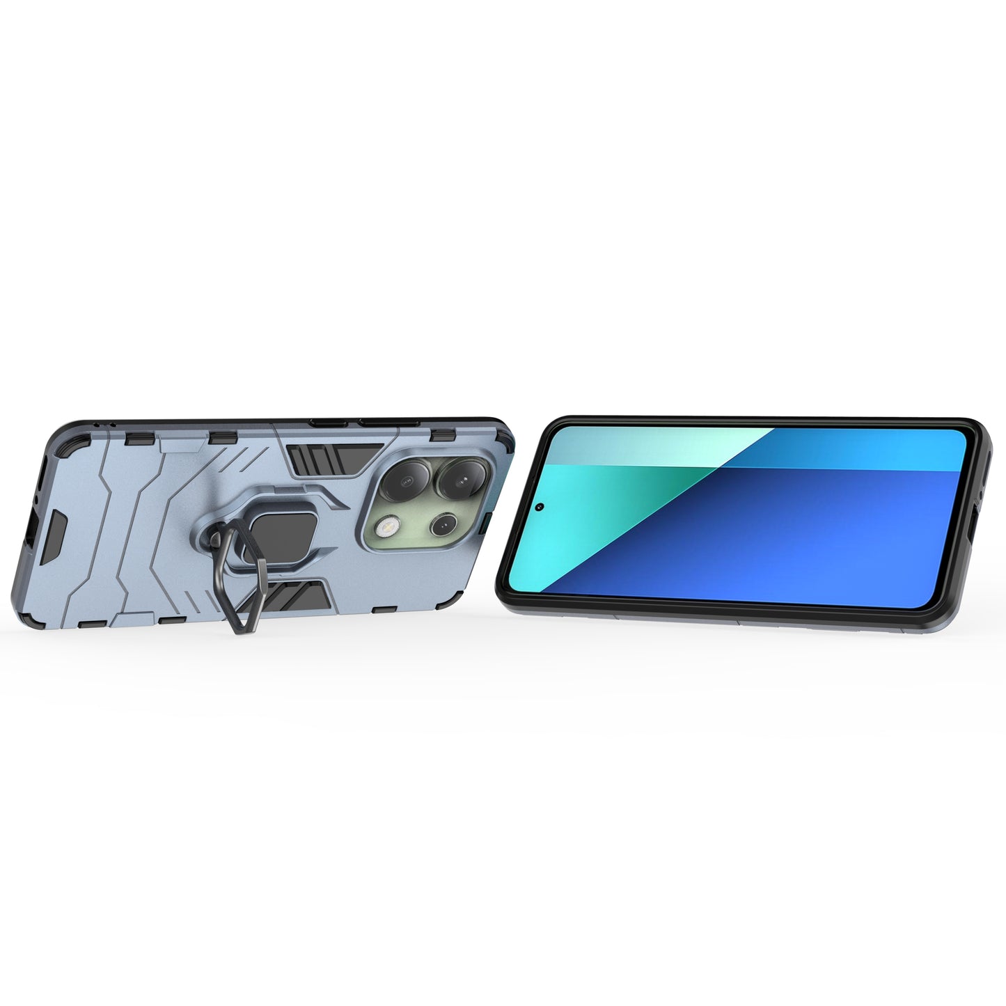 For Xiaomi Redmi Note 13 4G Case PC+TPU Anti-drop Phone Cover with Ring Holder Kickstand - Blue