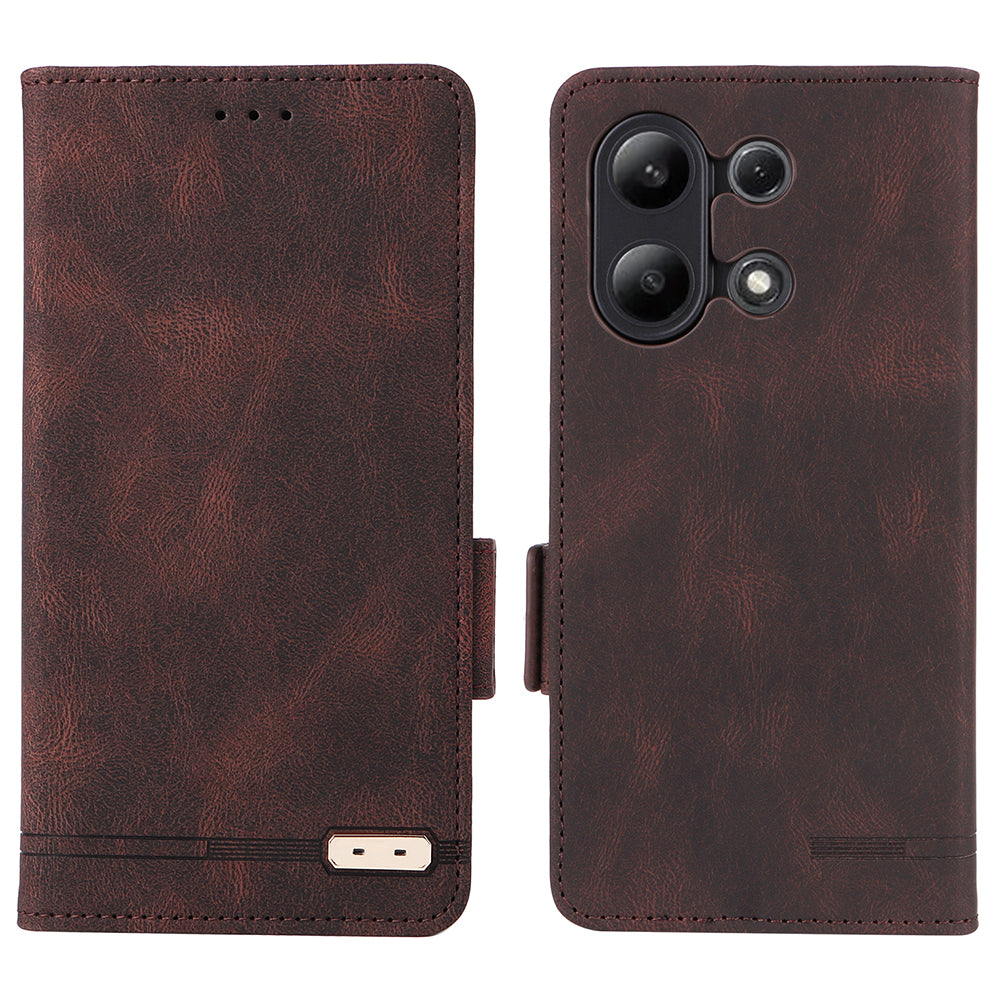 For Xiaomi Redmi Note 13 4G Case Leather Wallet Cover Hardware Decor - Coffee