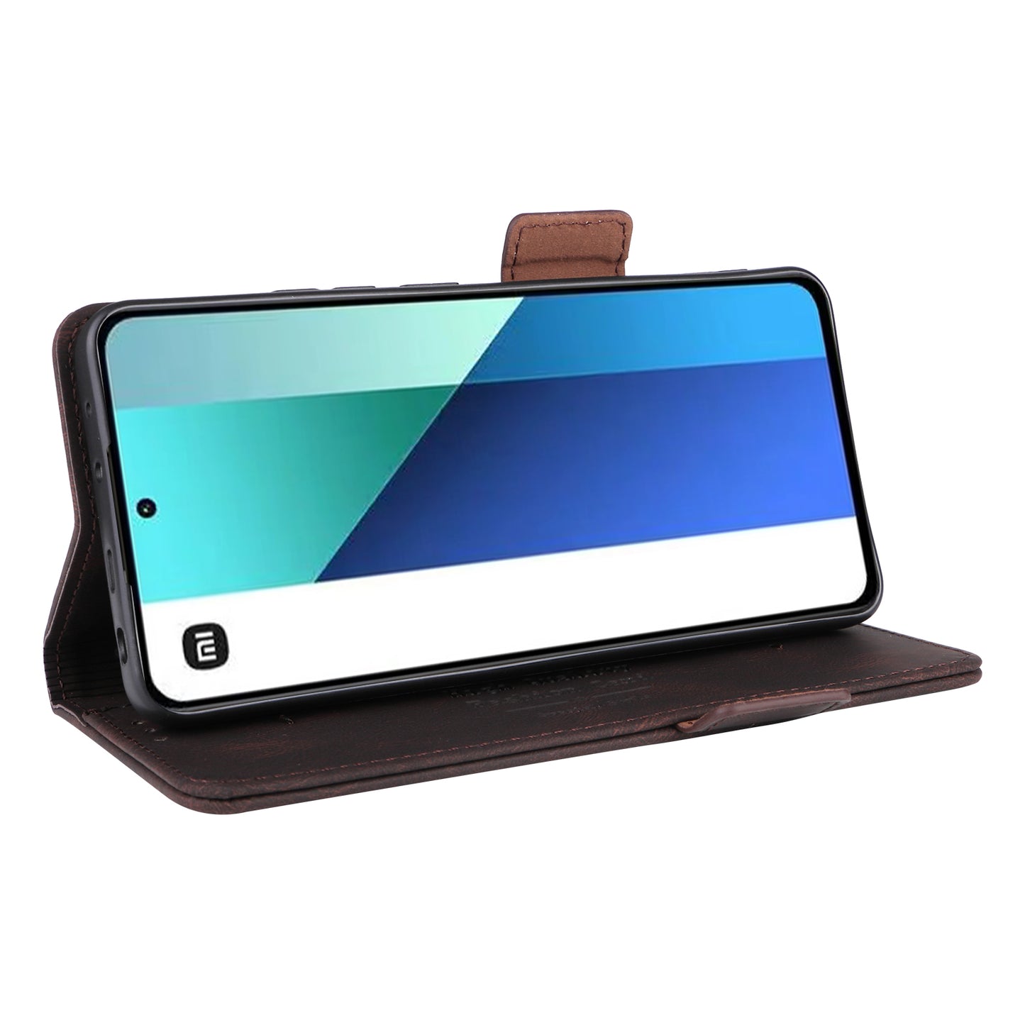 For Xiaomi Redmi Note 13 4G Case Leather Wallet Cover Hardware Decor - Coffee