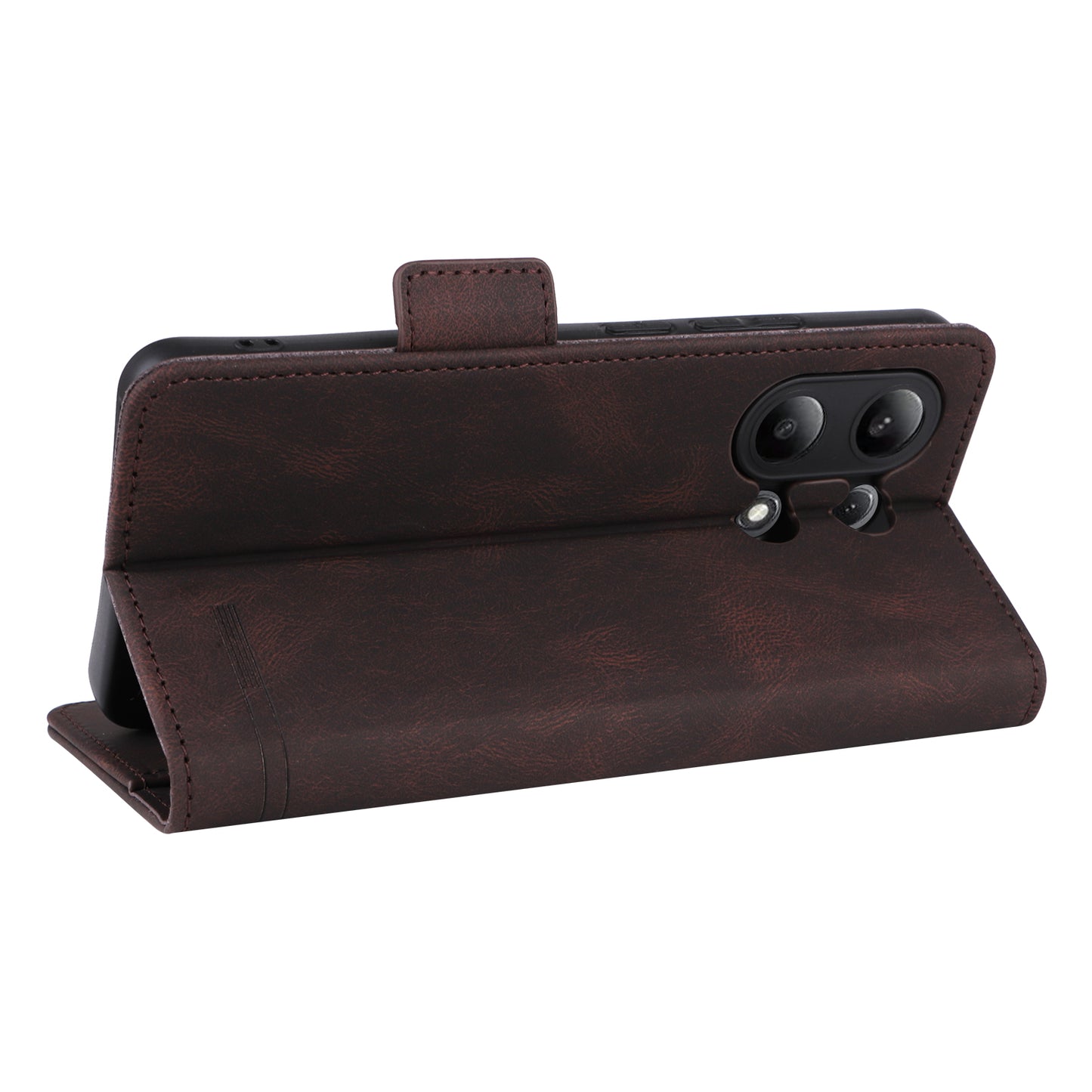 For Xiaomi Redmi Note 13 4G Case Leather Wallet Cover Hardware Decor - Coffee