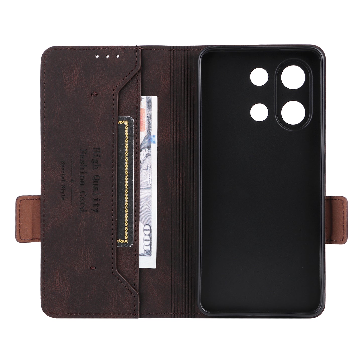 For Xiaomi Redmi Note 13 4G Case Leather Wallet Cover Hardware Decor - Coffee
