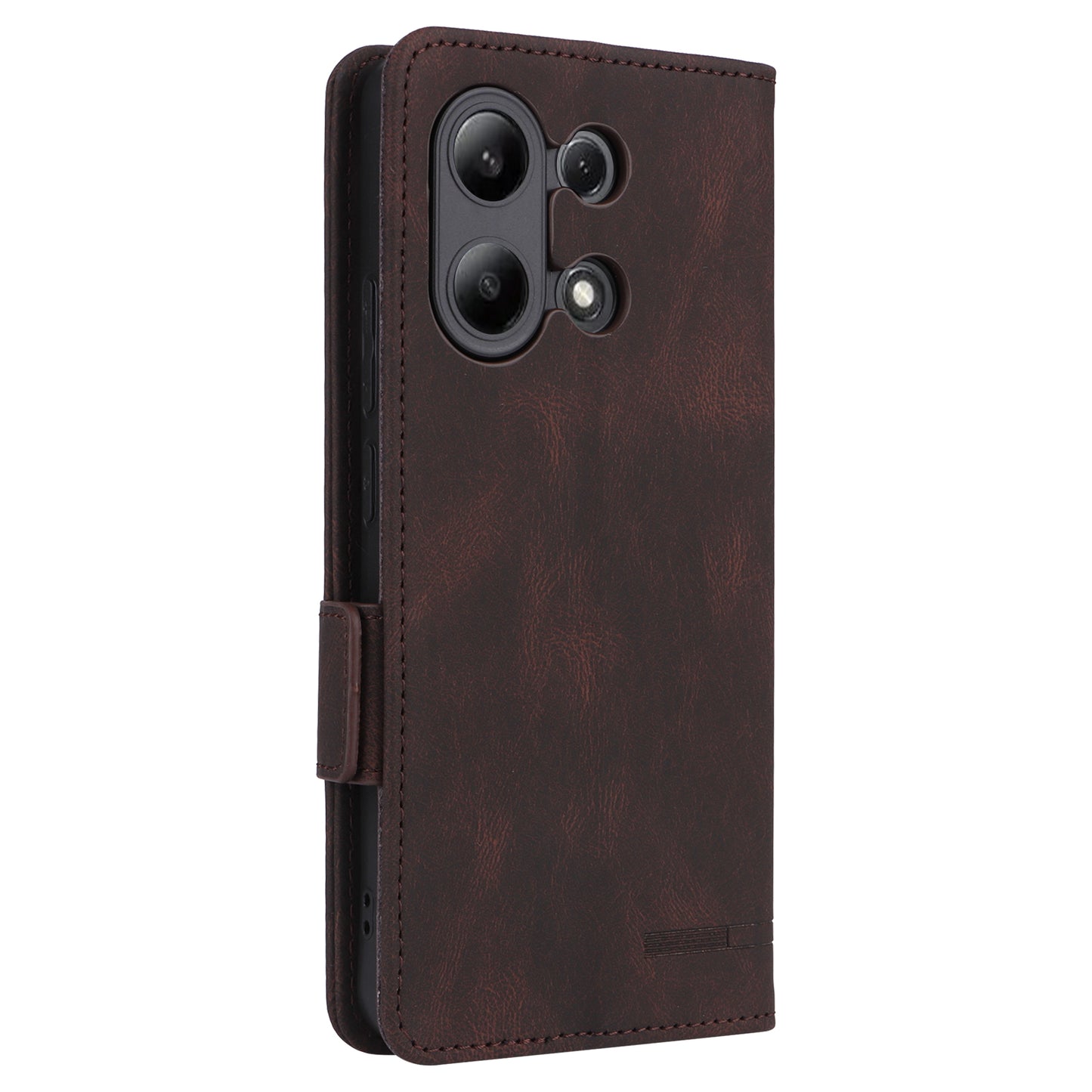 For Xiaomi Redmi Note 13 4G Case Leather Wallet Cover Hardware Decor - Coffee