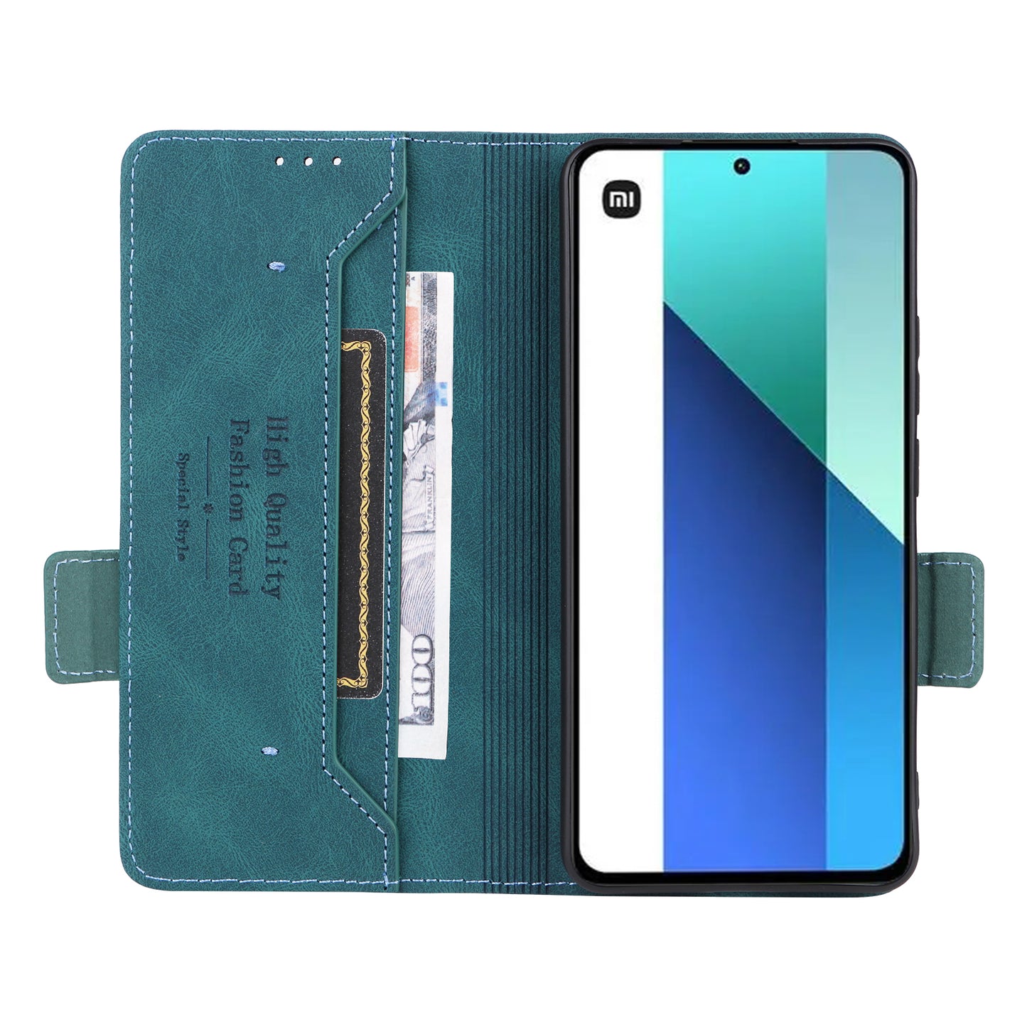 For Xiaomi Redmi Note 13 4G Case Leather Wallet Cover Hardware Decor - Blue