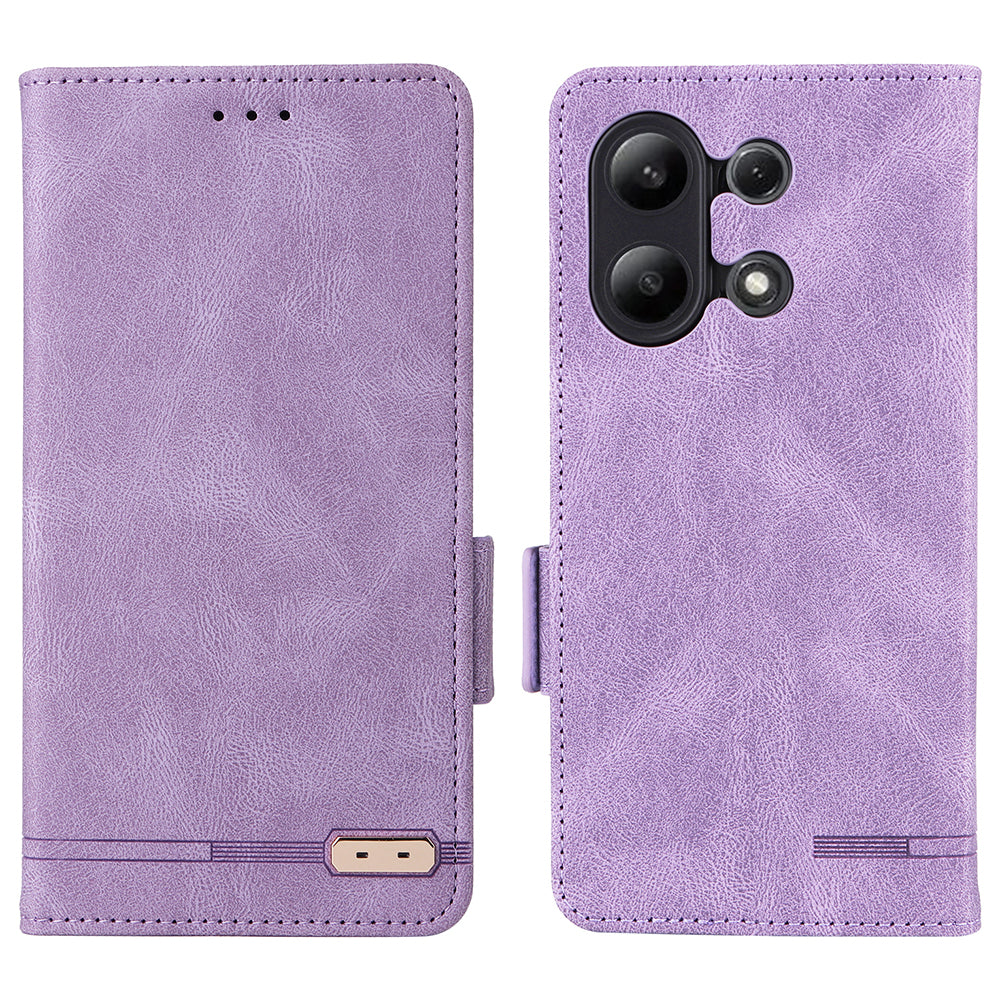 For Xiaomi Redmi Note 13 4G Case Leather Wallet Cover Hardware Decor - Purple