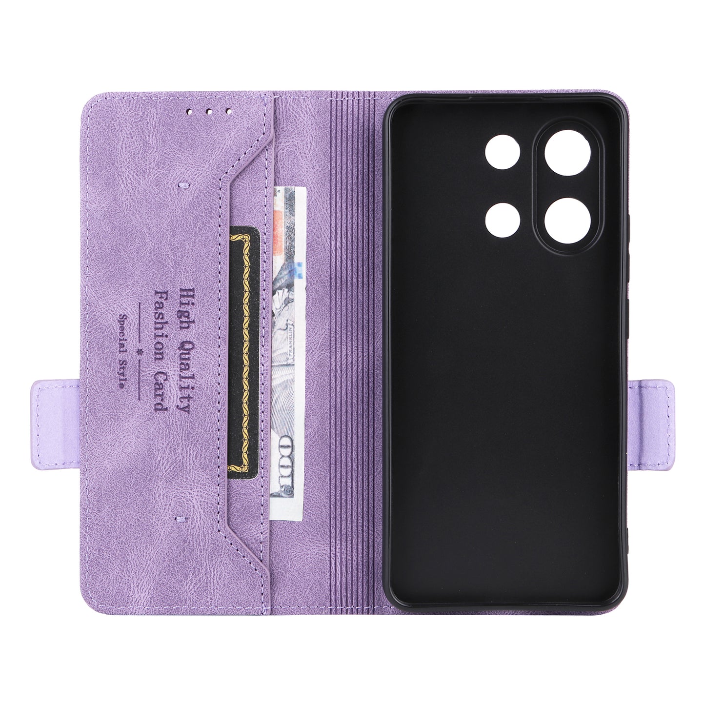 For Xiaomi Redmi Note 13 4G Case Leather Wallet Cover Hardware Decor - Purple