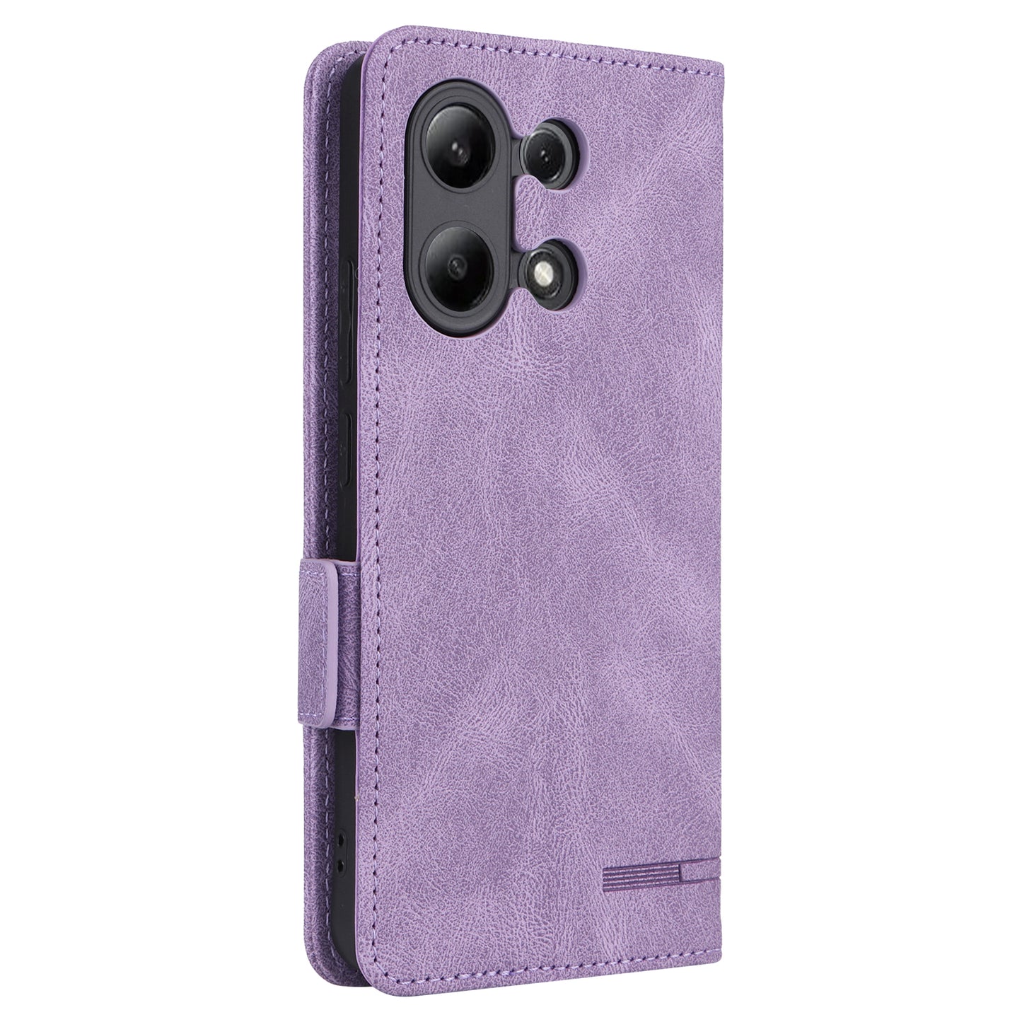 For Xiaomi Redmi Note 13 4G Case Leather Wallet Cover Hardware Decor - Purple